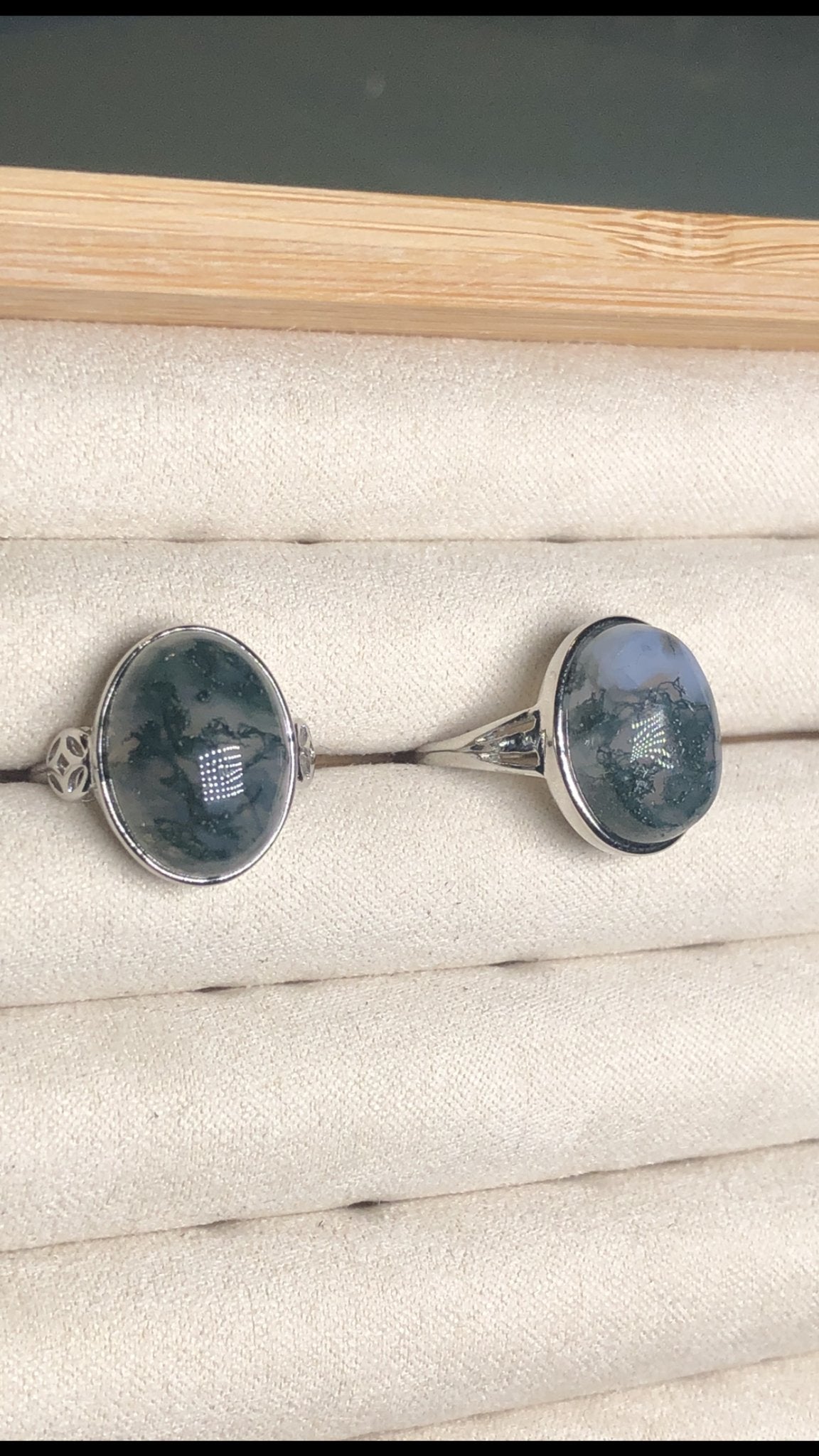Moss Agate Ring – Stainless Steel, Adjustable, Earthy Blues & Greens