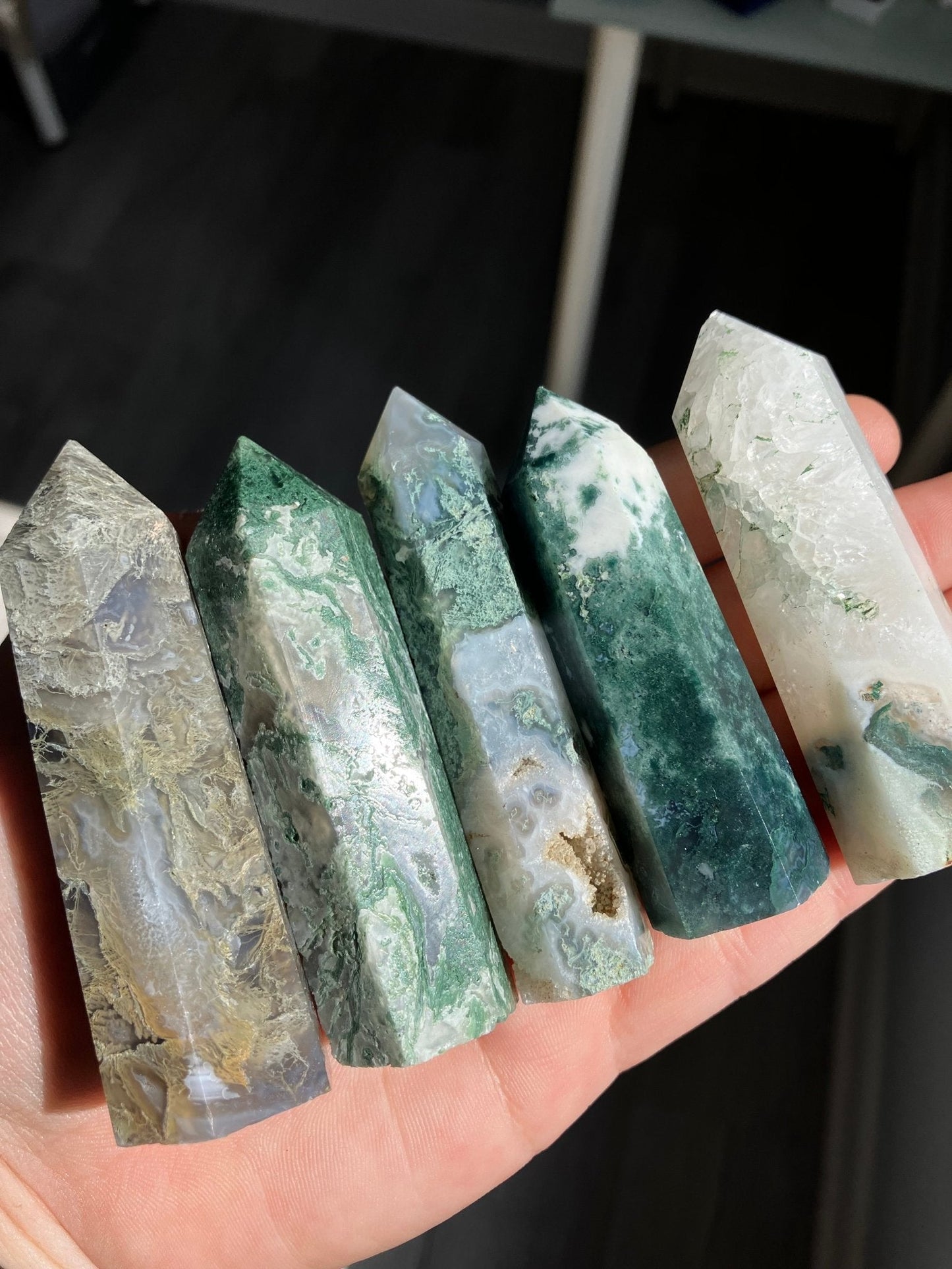 Moss Agate Tower – 3” Intuitive Pick, Earthy & Grounding