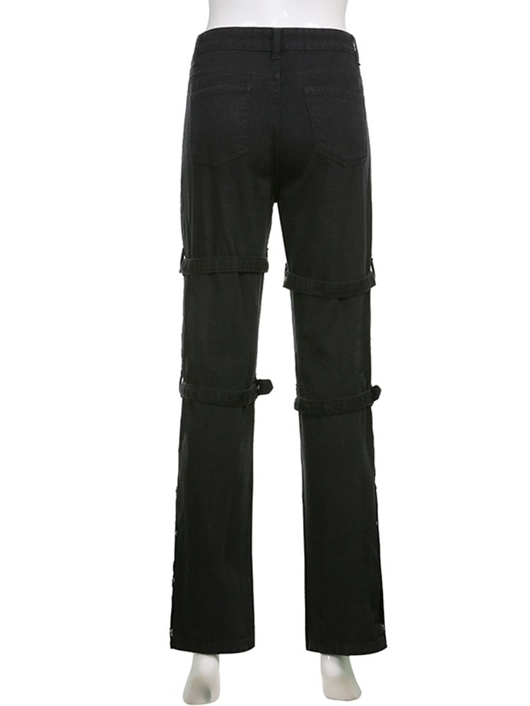 EtherealBe buckle eyelet pocket goth pants - adjustable fit
