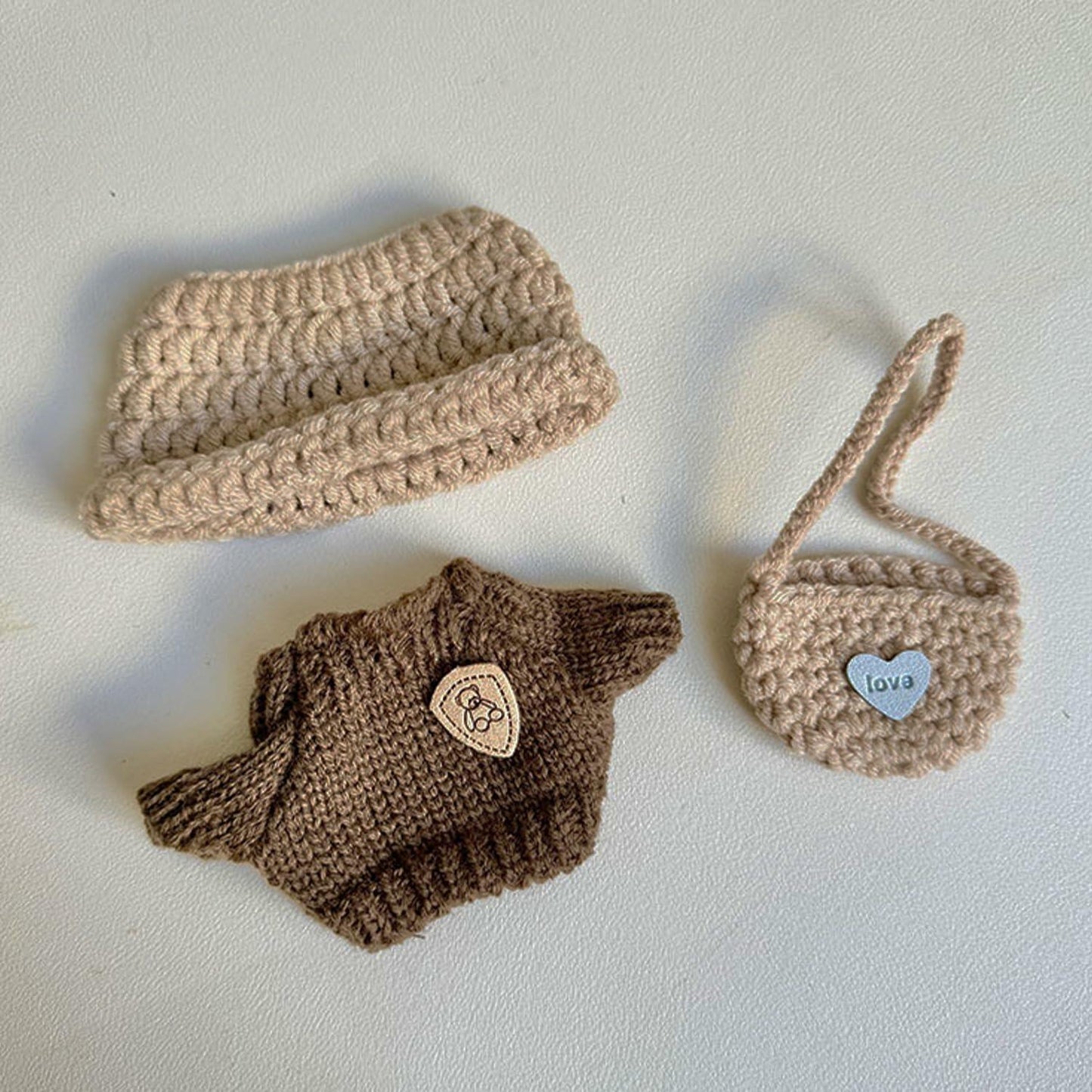 podafu Handcrafted Crochet Doll Clothes 3-Piece Set Animal Theme Cotton 17cm