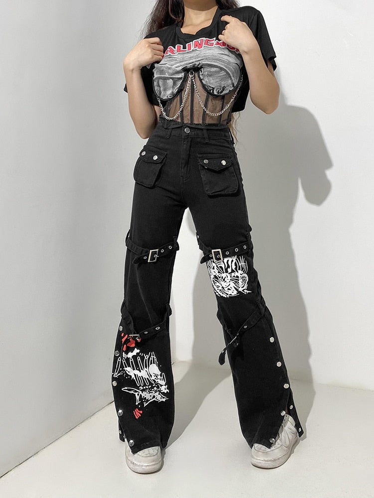 EtherealBe black mall goth cargo pants women - Buckle Straps
