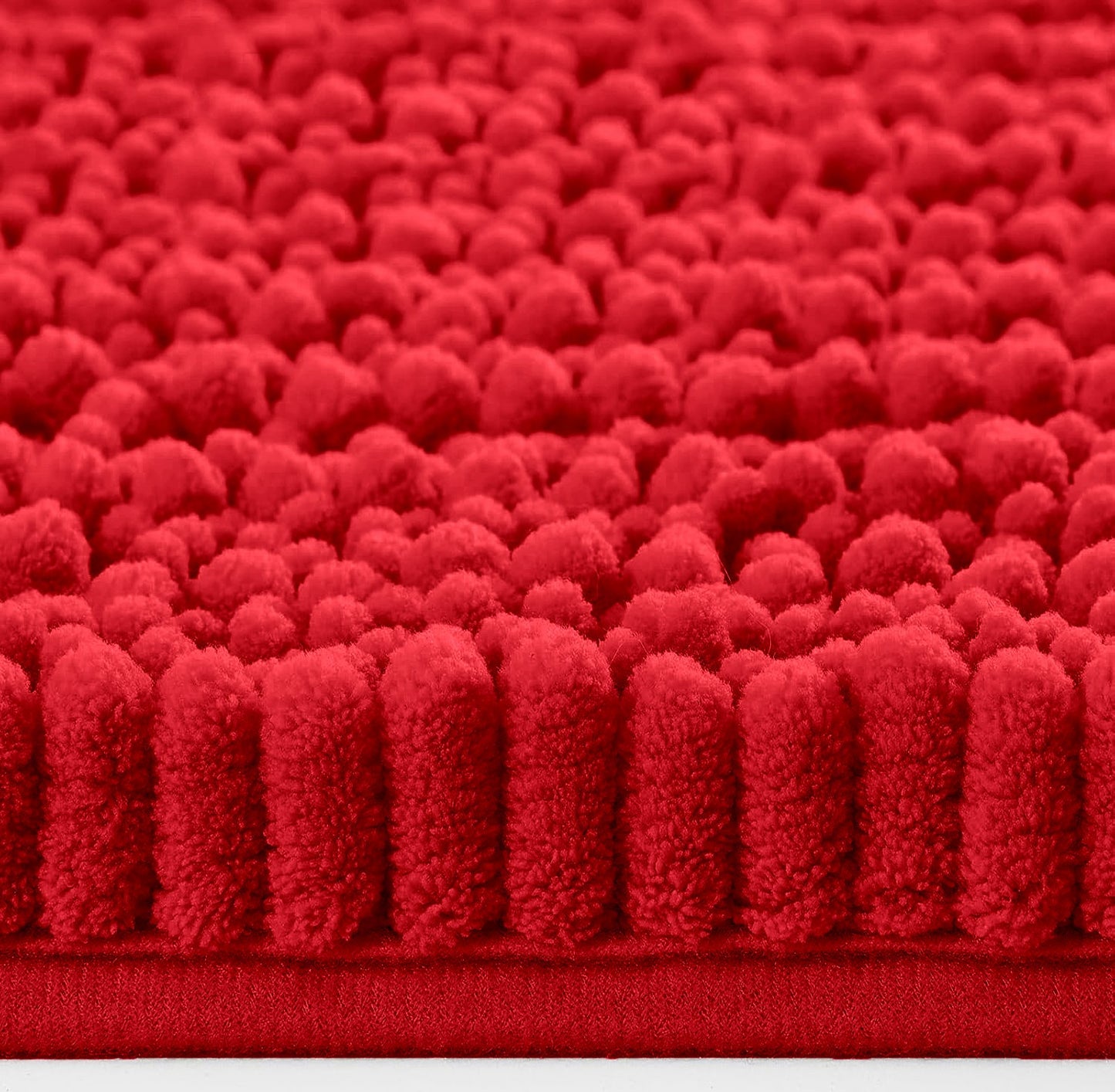 2 Piece Set Red Soft Cozy Plush Chenille Bath Mat Bathroom Rug