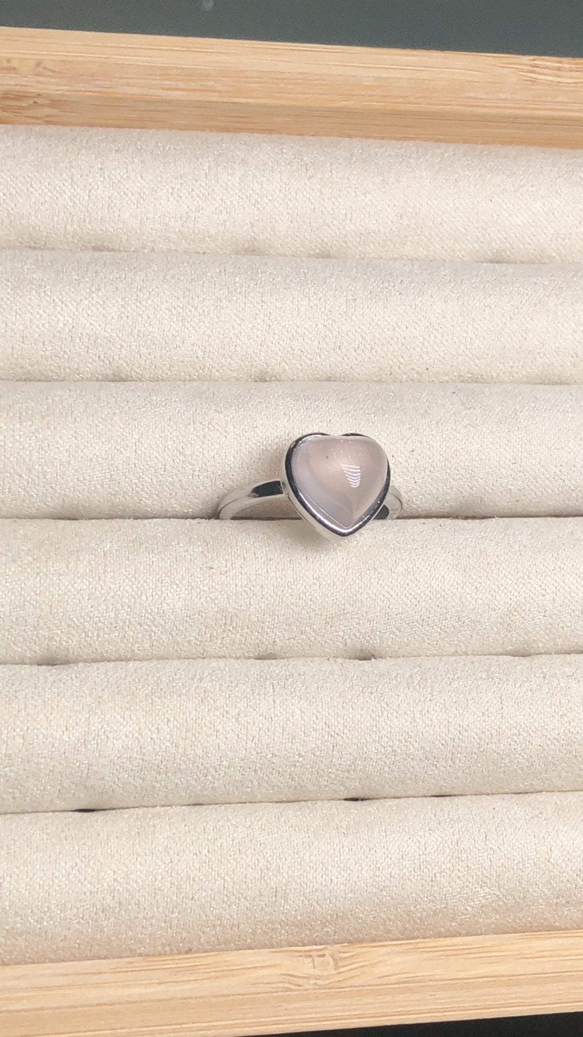 Rose Quartz Heart Ring – Stainless Steel, Adjustable, Soft Pink