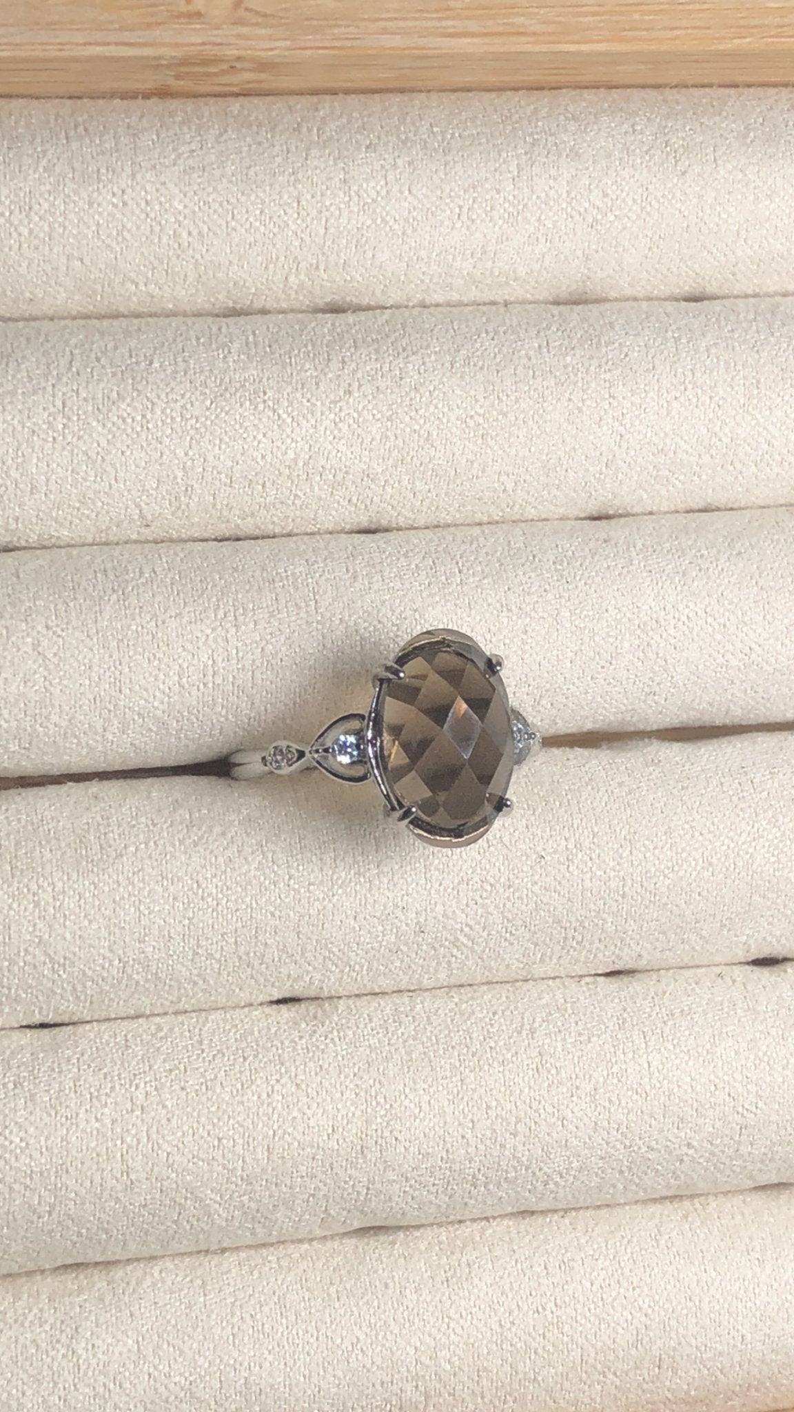 Smoky Quartz Ring – Sterling Silver, Adjustable, Faceted Cut
