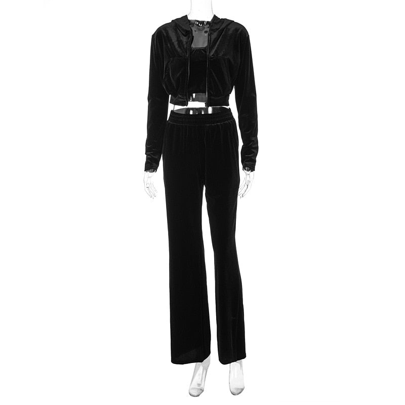 EtherealBe sporty velvet crop top 3pc tracksuit for women