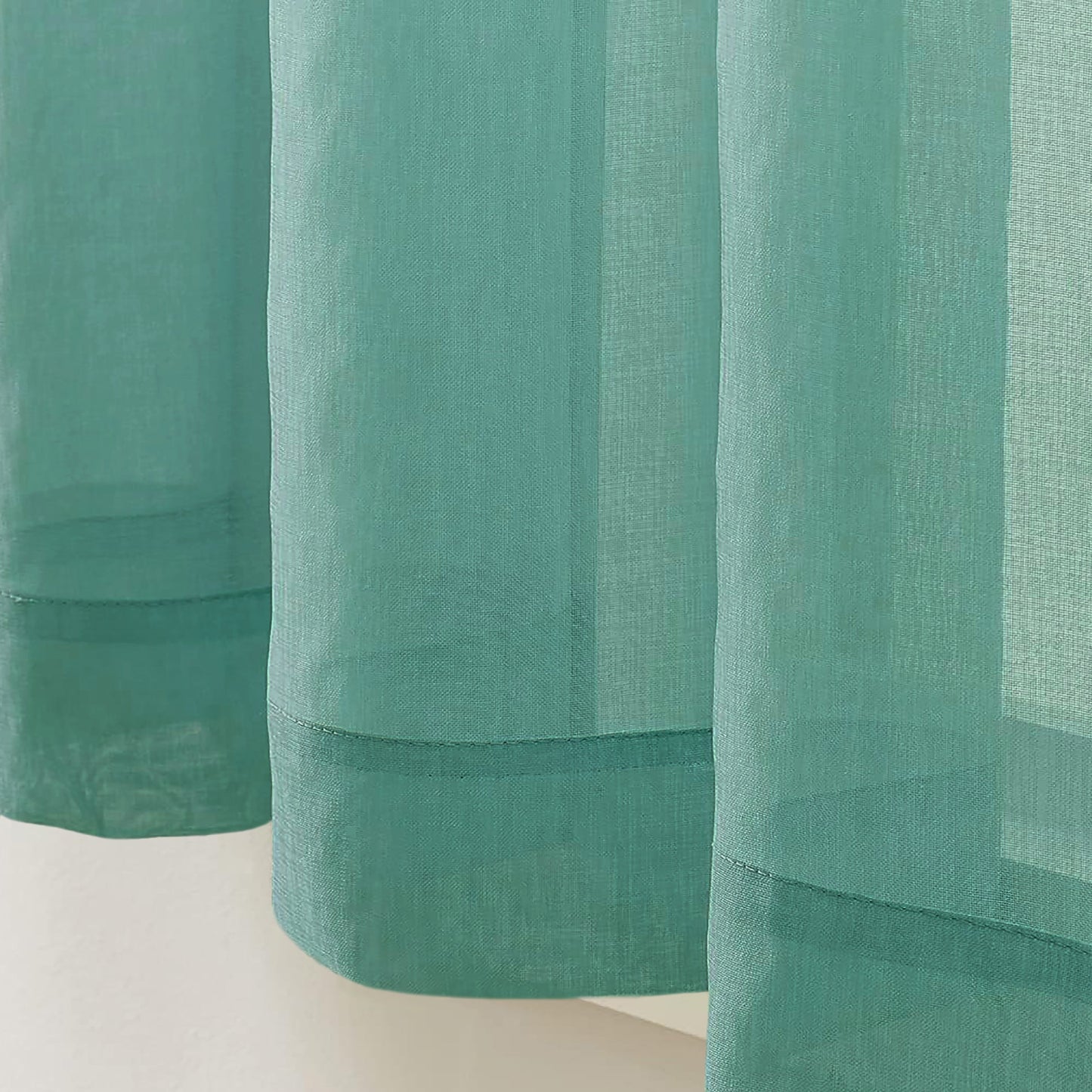63" Inches Long - Teal Sheer Window Rod Pocket Curtain Set (2 Panels)