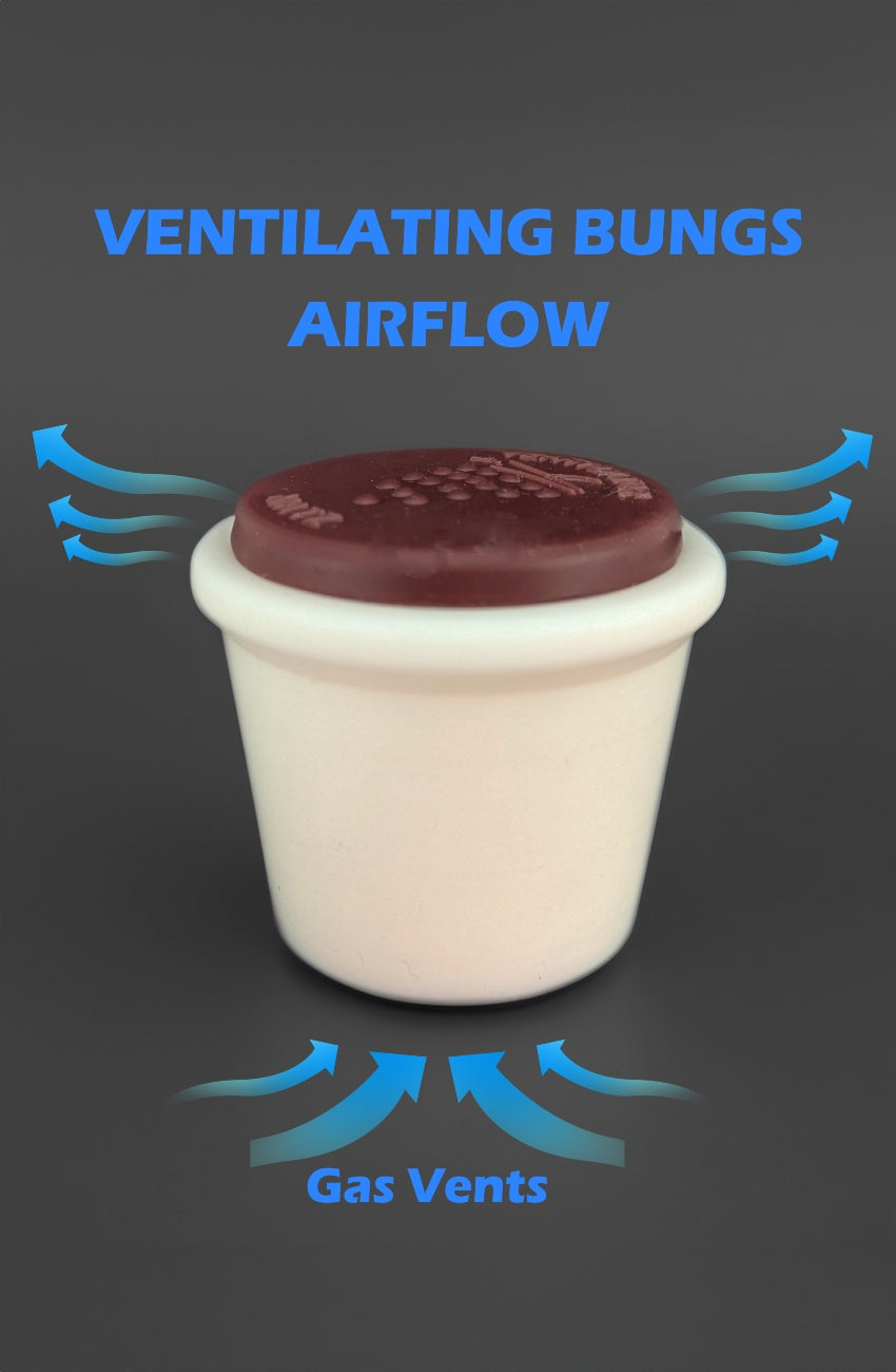 Fermenting Ventilating Tall Bung with Burgundy Top | Food-Grade Silicone Barrel Bung for Wine & Beer Makers, Craft Brewing & Vintner Aging Supplies - 10 Pack
