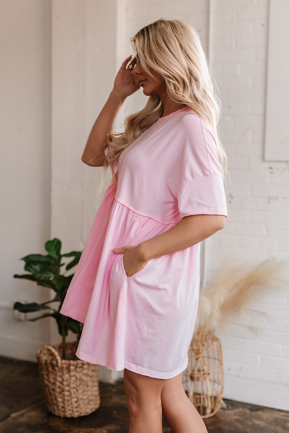 Estella Pocketed Raw Edge Babydoll Dress