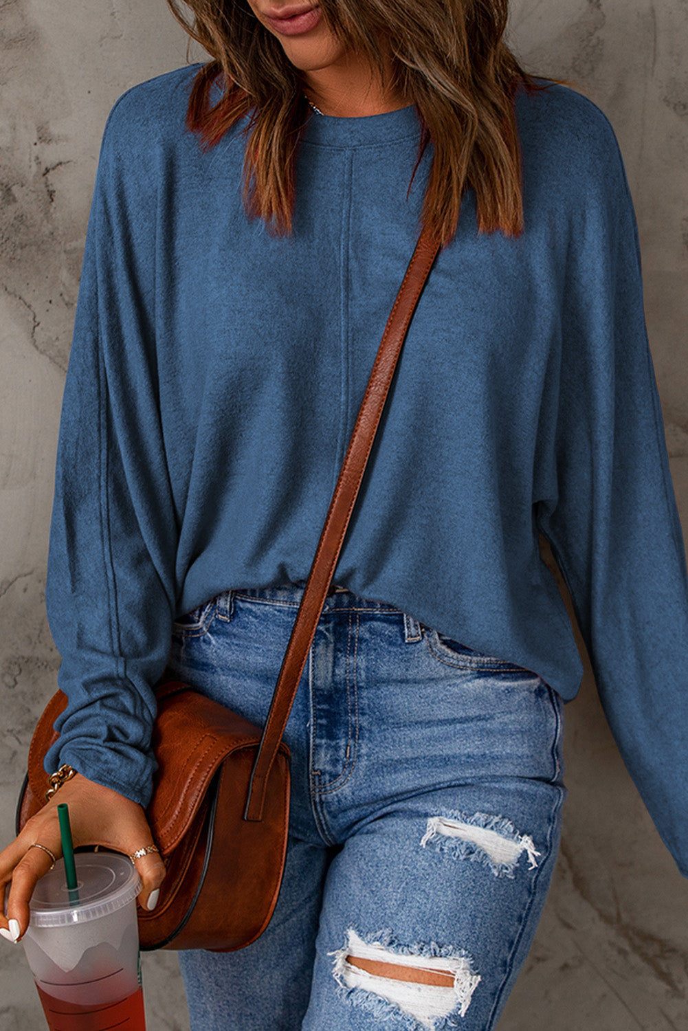 Gabriela Solid Color Patchwork Long Sleeve Top