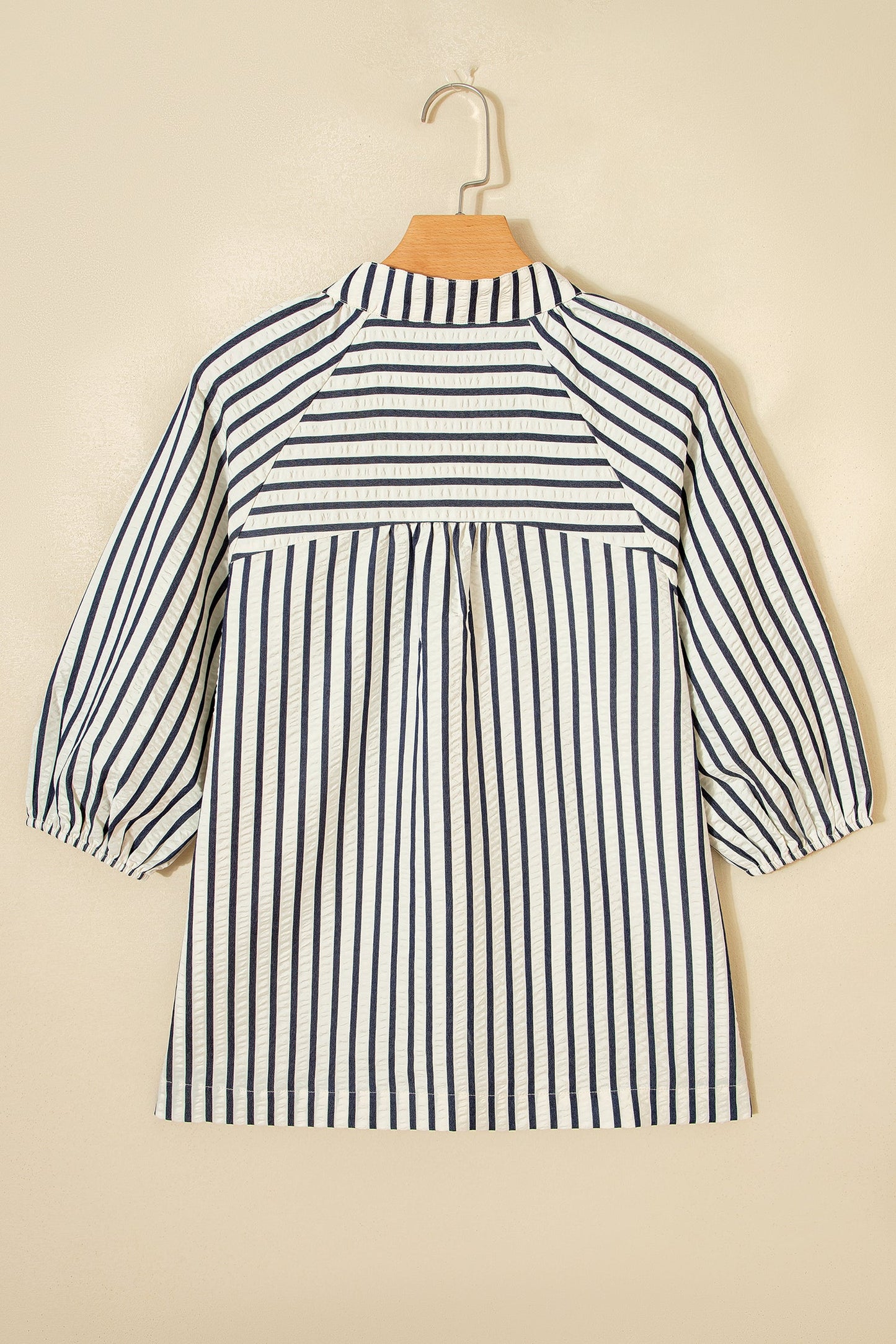 Stripe Floral Embroidered V-Neck 3/4 Sleeve Blouse