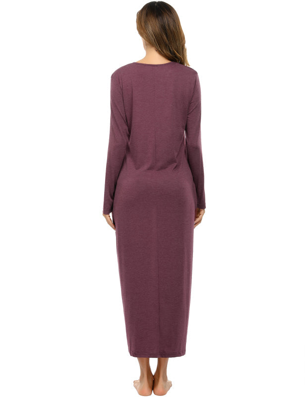 Ladies V-Neck Long Sleeve Nightdress