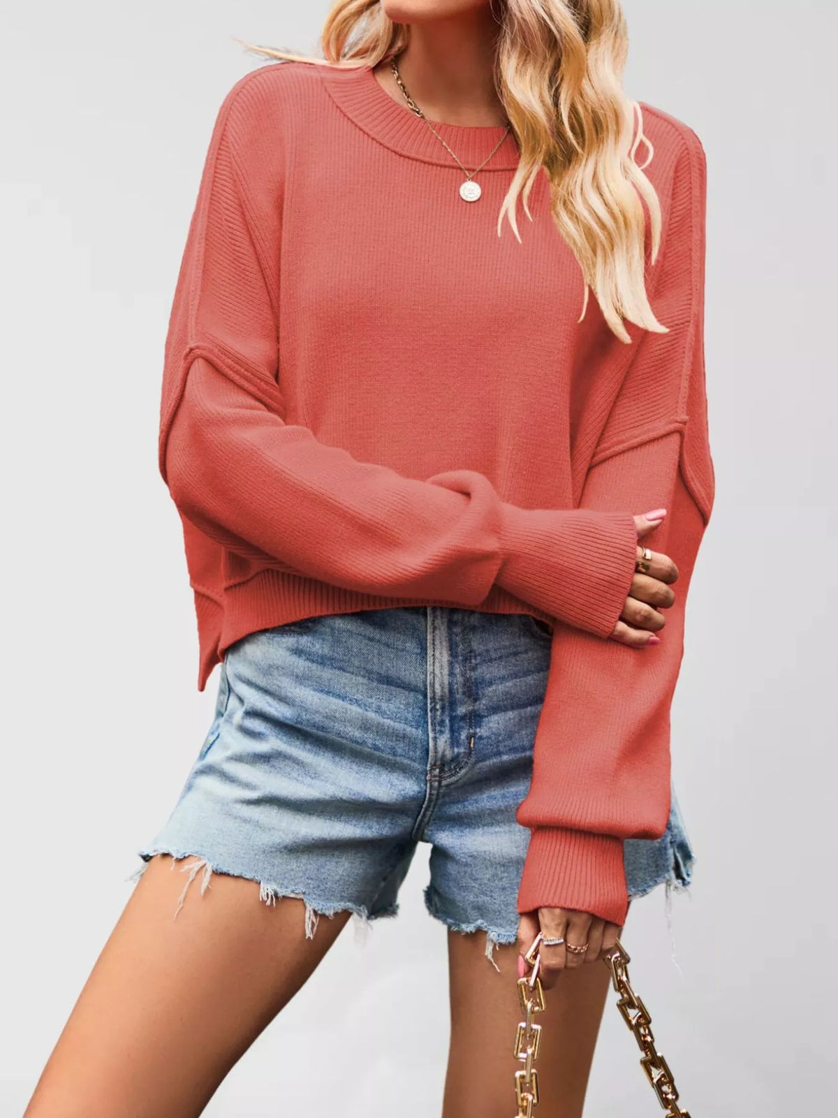 Crew Neck Dropped Shoulder Sweater