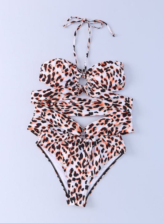 Animal Print Halter Neck One-Piece Swimsuit