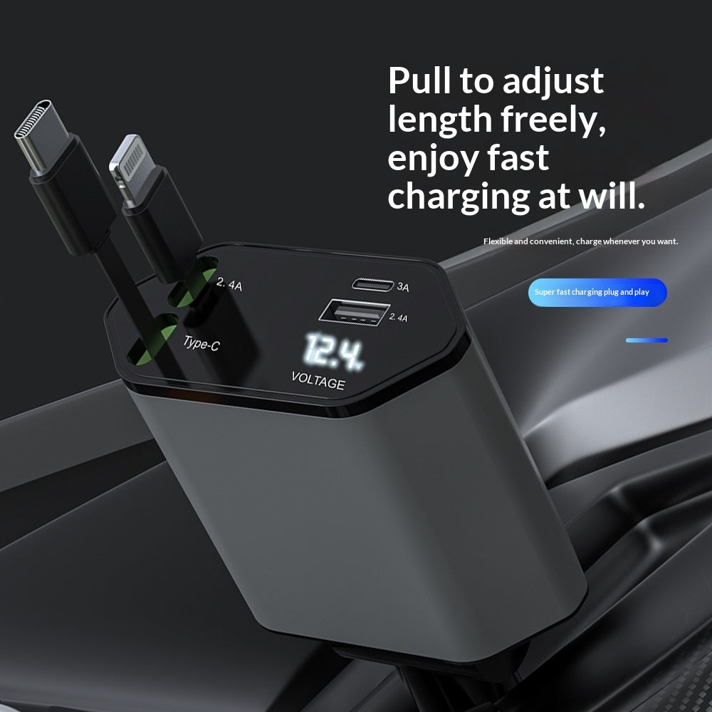 4 In 1 Retractable Car Charger Fast Car Phone Charger 120W With USB Type C Cable