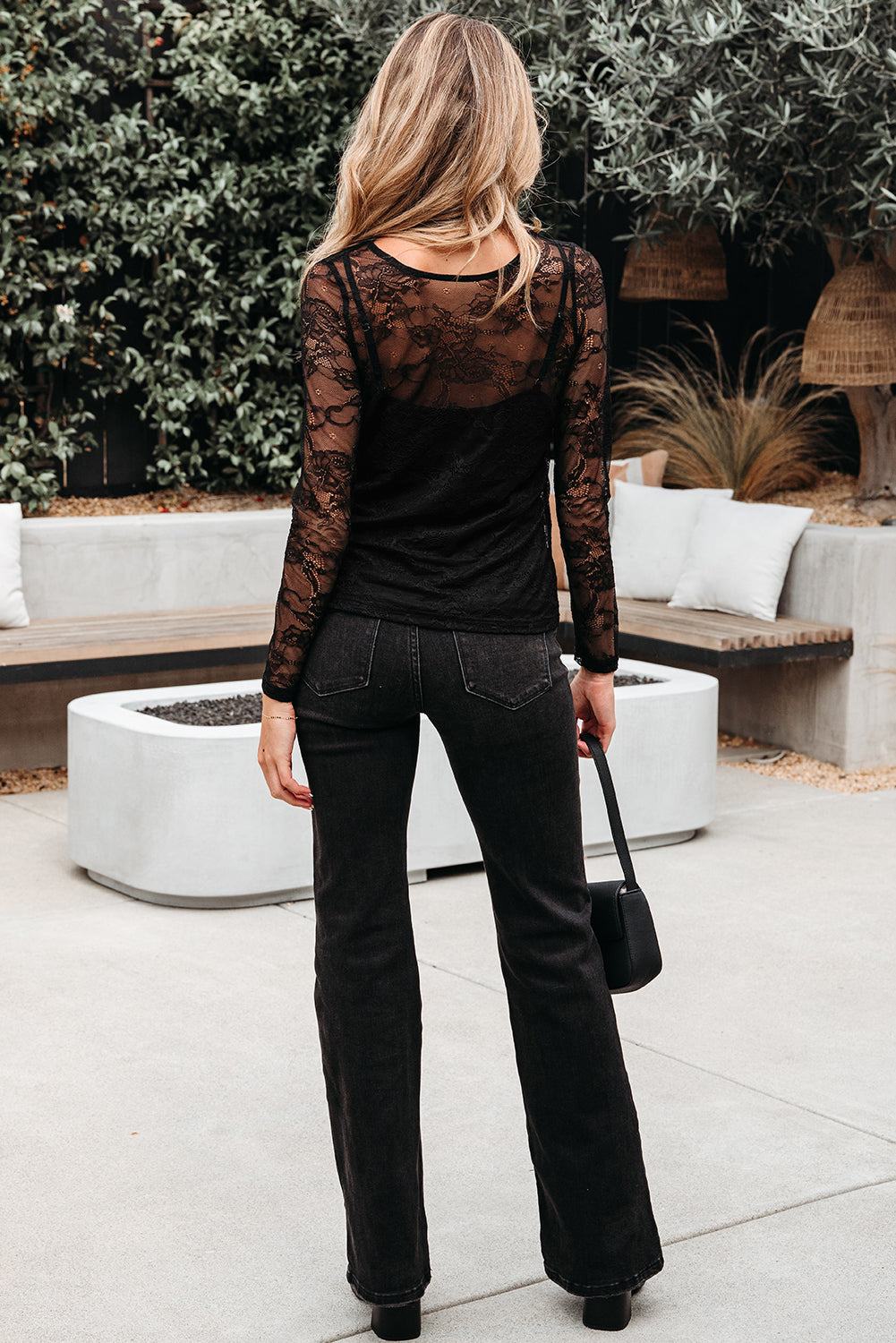 Amira Lace Crochet Mesh Slim Fit Long Sleeve Top