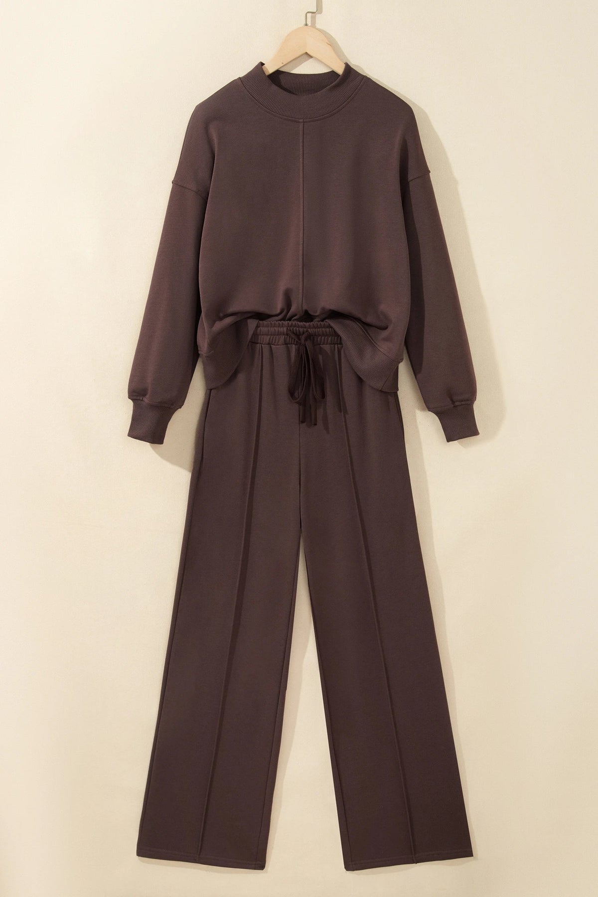 Solid Mock Neck Sweatshirt & Drawstring Pants Set