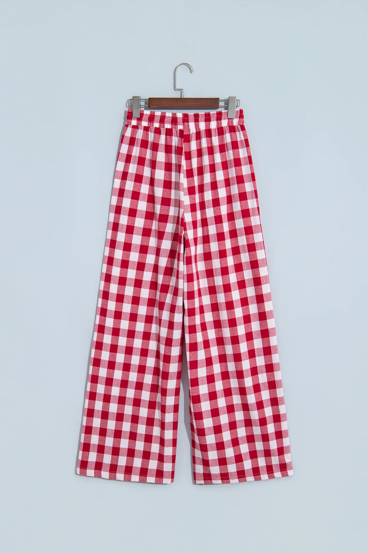 Gingham Drawstring High Waist Wide Leg Pants