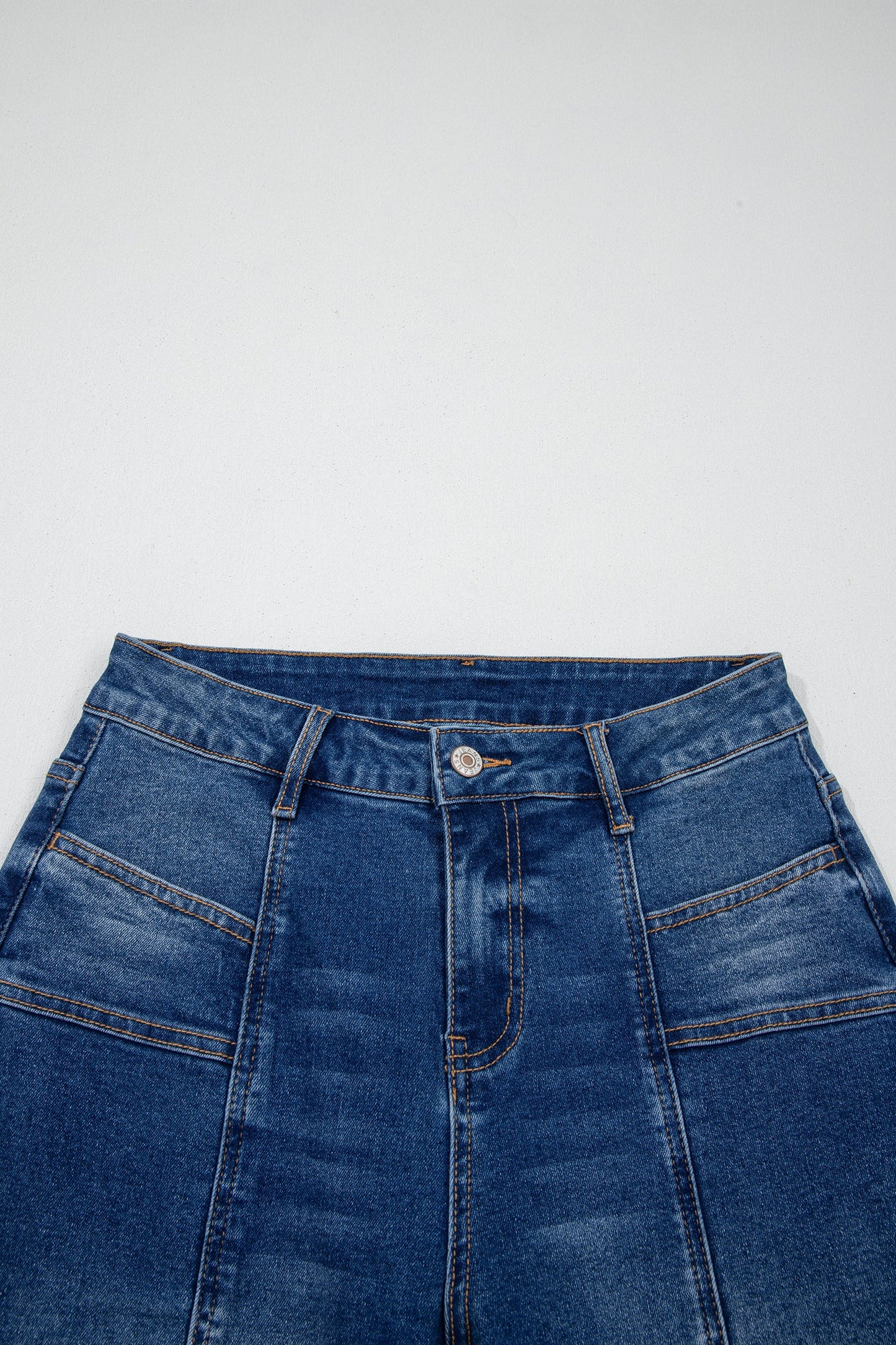 Solid Denim Seam Detail High Waist Jeans