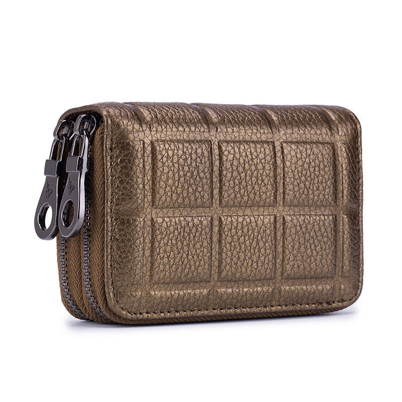 Double Zipper Pull Cowhide Multifunctional Coin Purse
