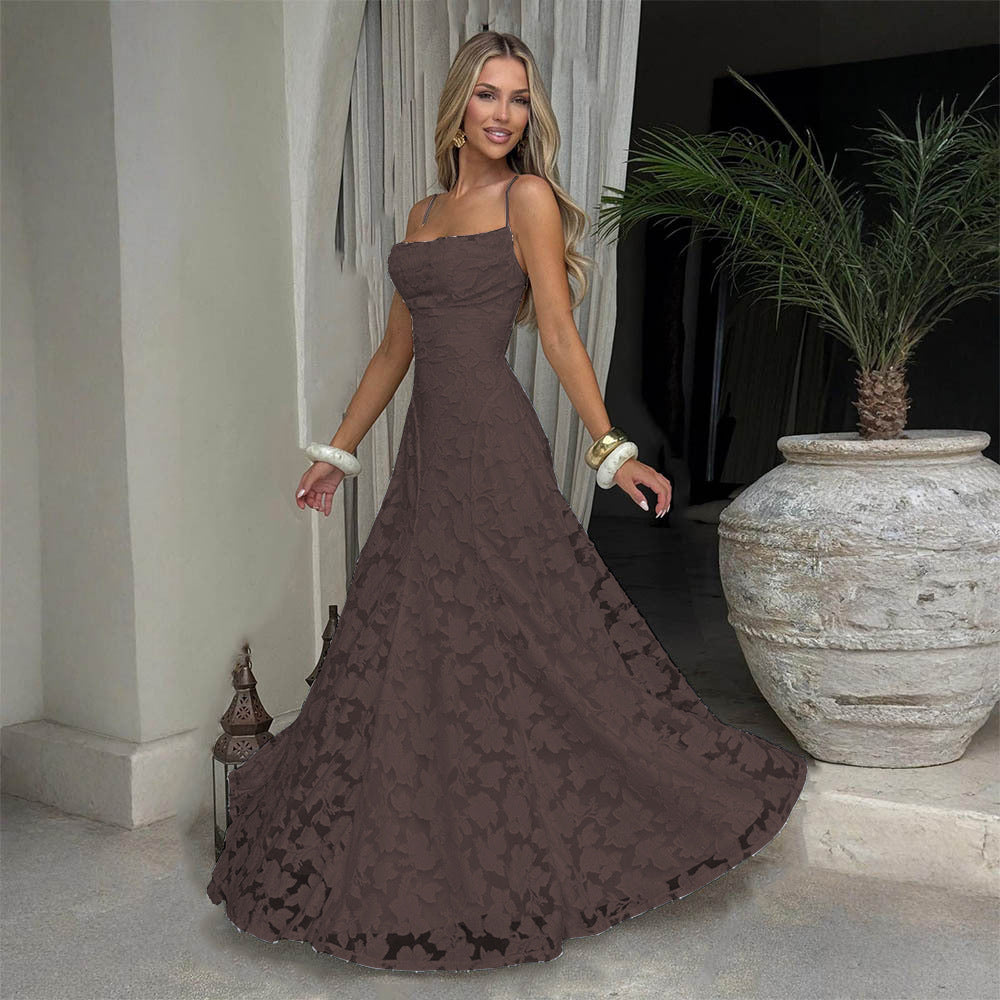 Cross-Border Amazon European And American Style Women's Evening Dress New Fashion Versatile Hot Girl Style Burgundy Sexy Suspender Dress