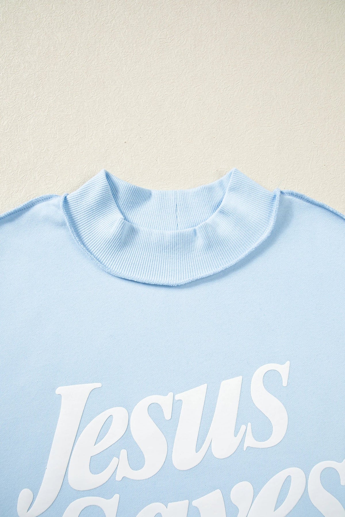 Jesus Saves Graphic Print Mock Neck Sweatshirt