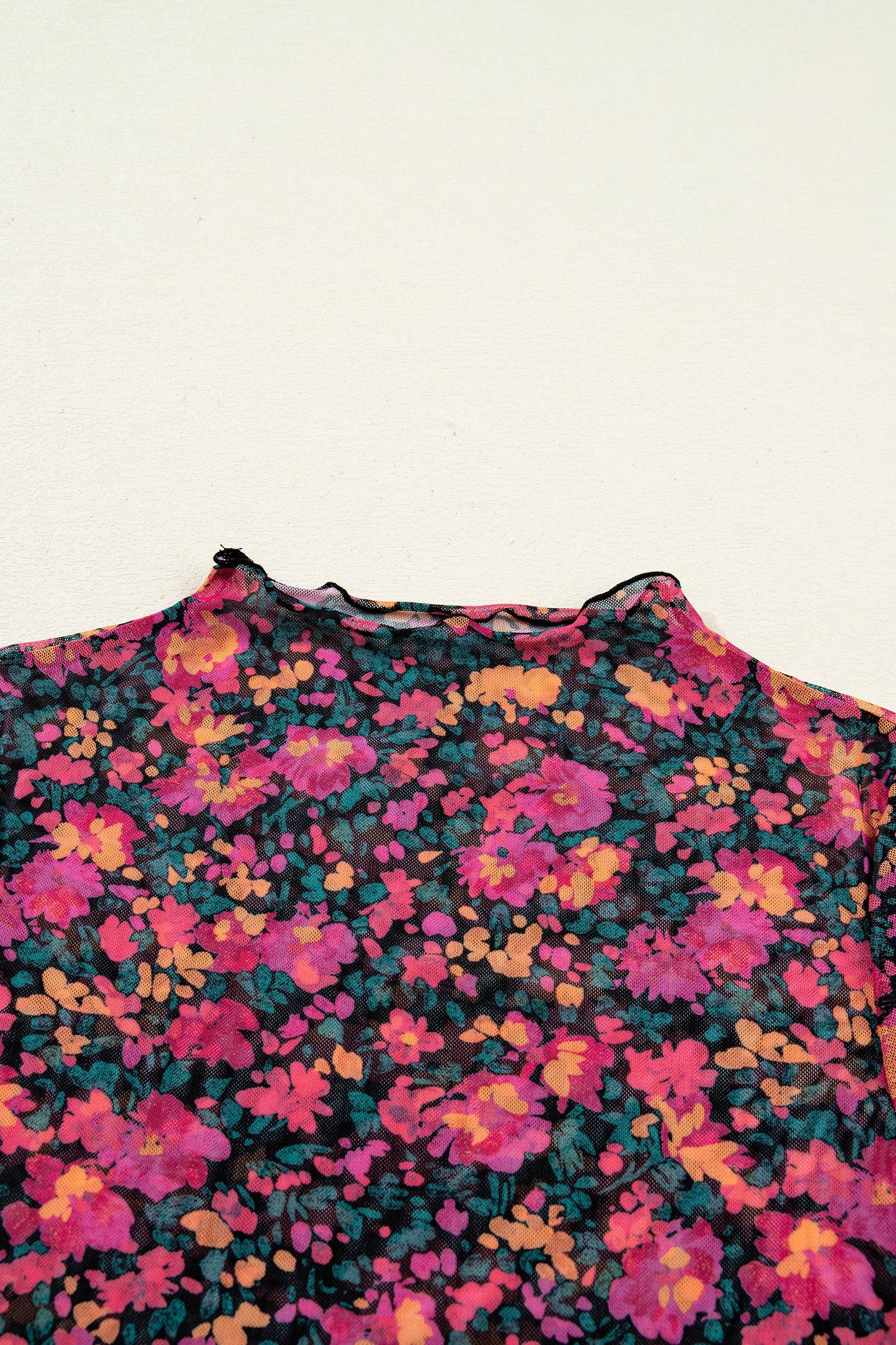 Floral Mesh Long Sleeve Mock Neck Top