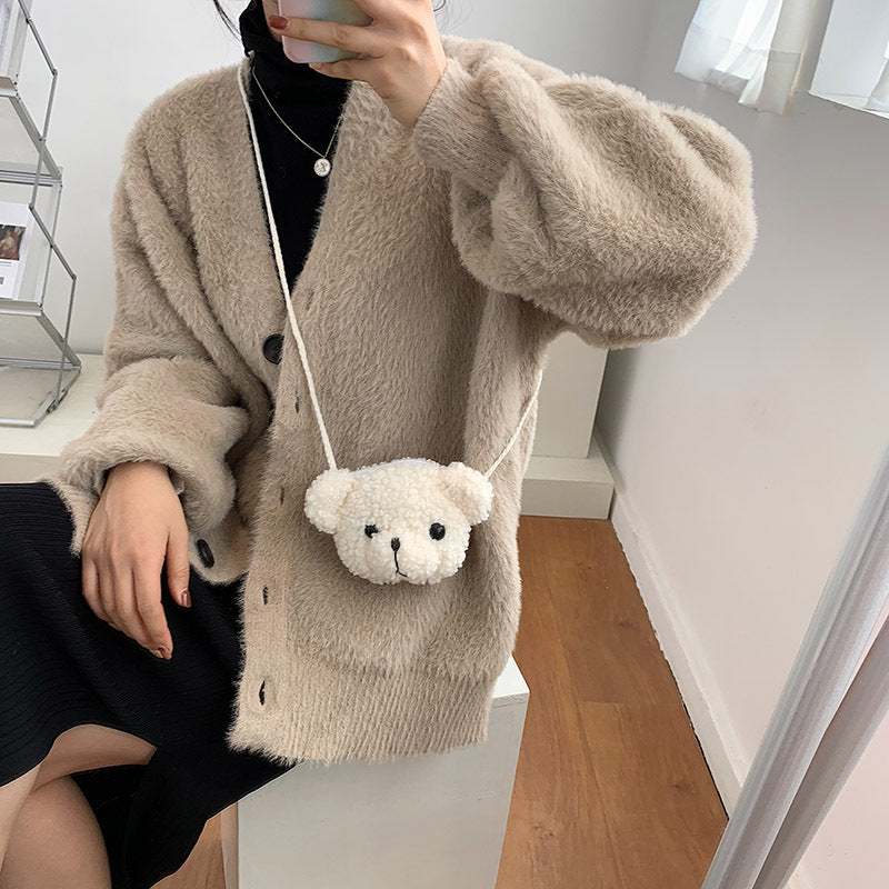 Children's Plush Bear Head Girl's Purse