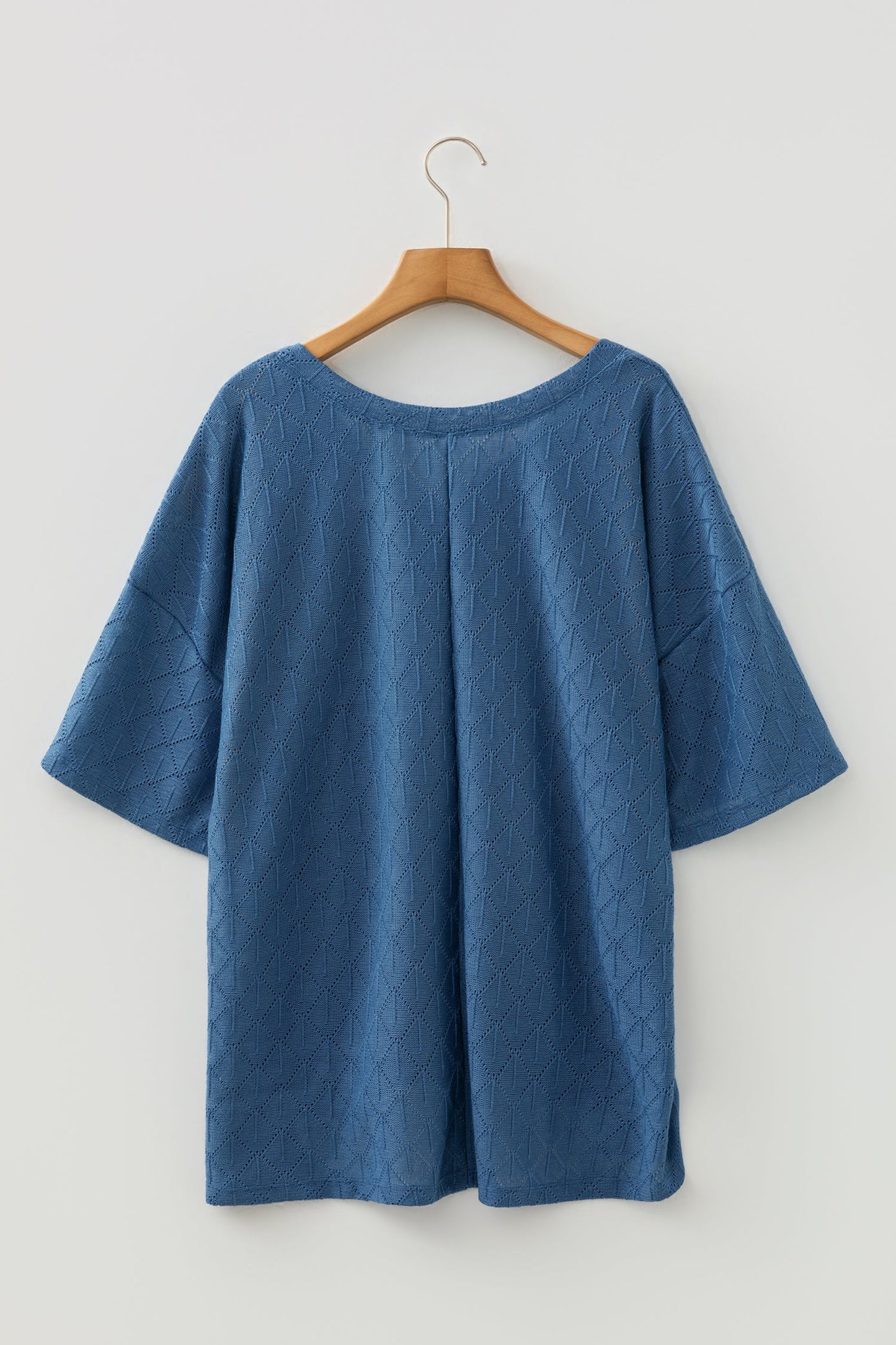 Plus Size Solid Pointelle Knit Rhombus V-Neck Top