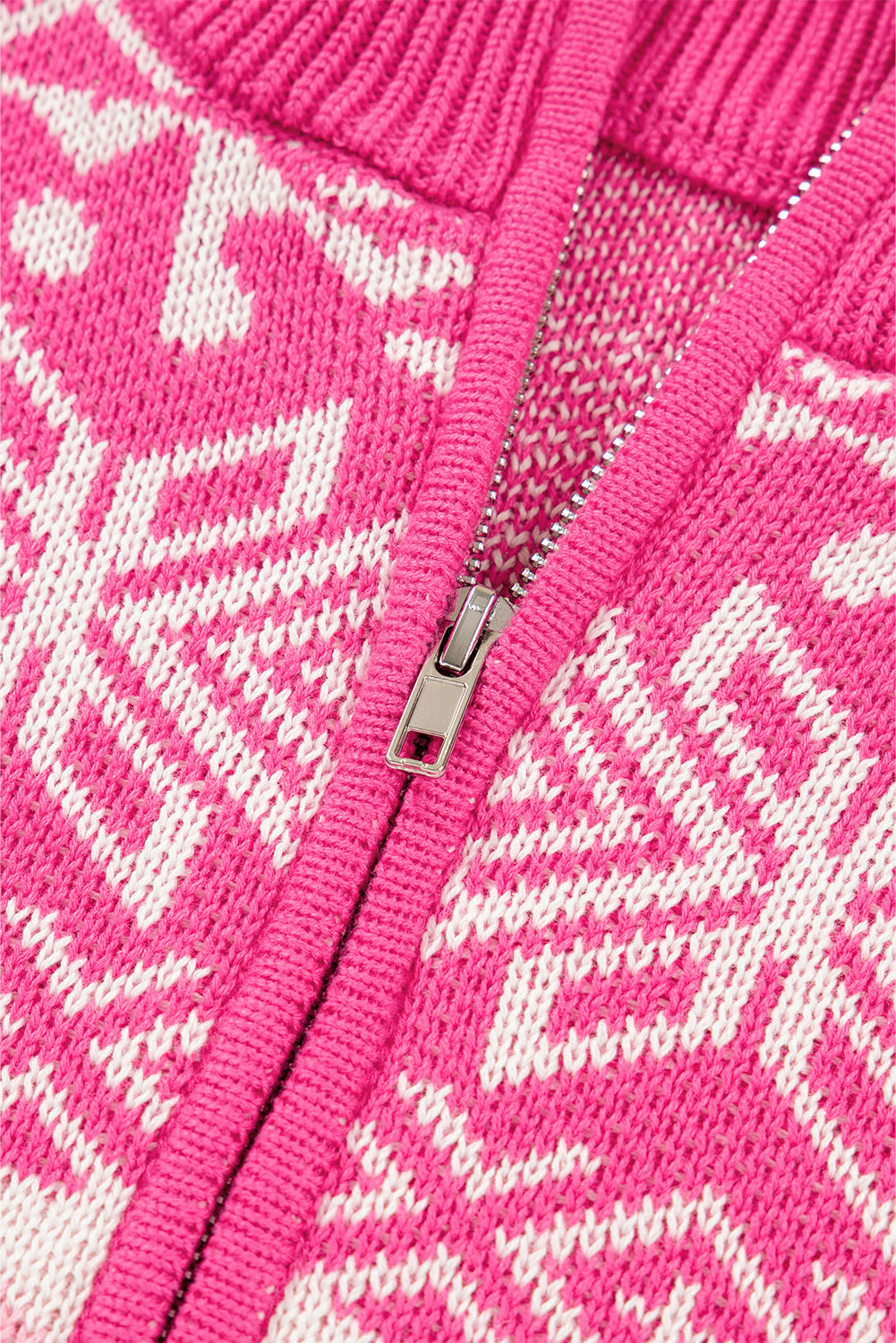 Rose Red Christmas Snowflake Quarter Zip Collard Sweater