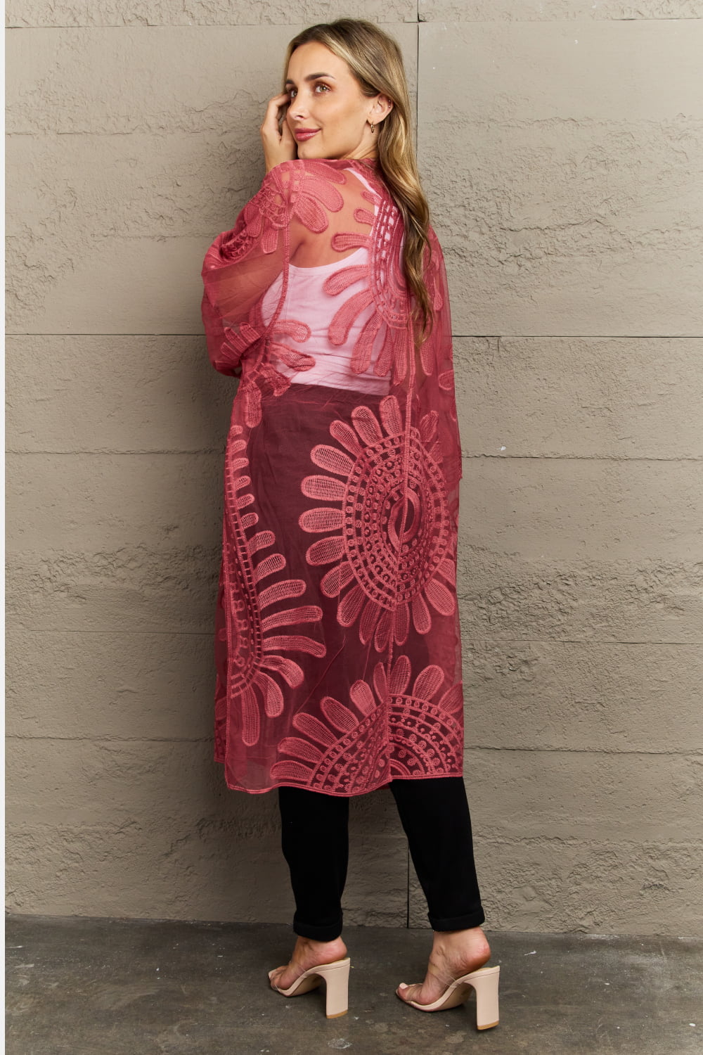 Justin Taylor Legacy Lace Pink Rose Duster Kimono