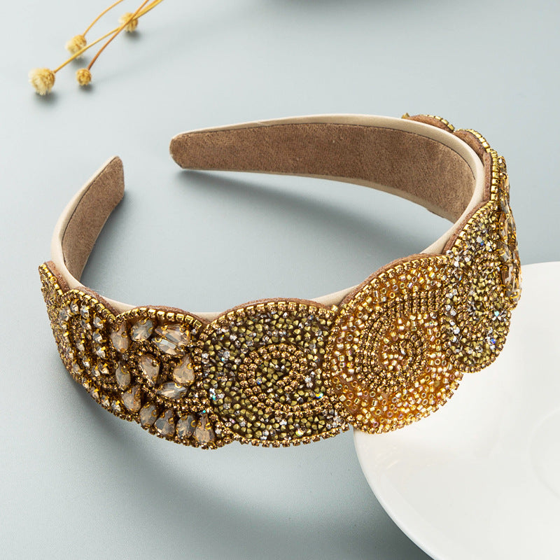 Hair Hoop Fashion Trend Color Rhinestone Head Hoop Luxury Wide Side Heavy Industry Party Hair Accessories Head Hoop