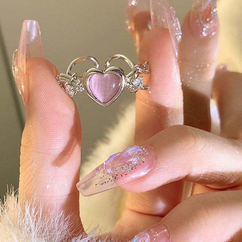 Dopamine love colored zircon diamond ring female niche index finger high-end fashion personality open ring