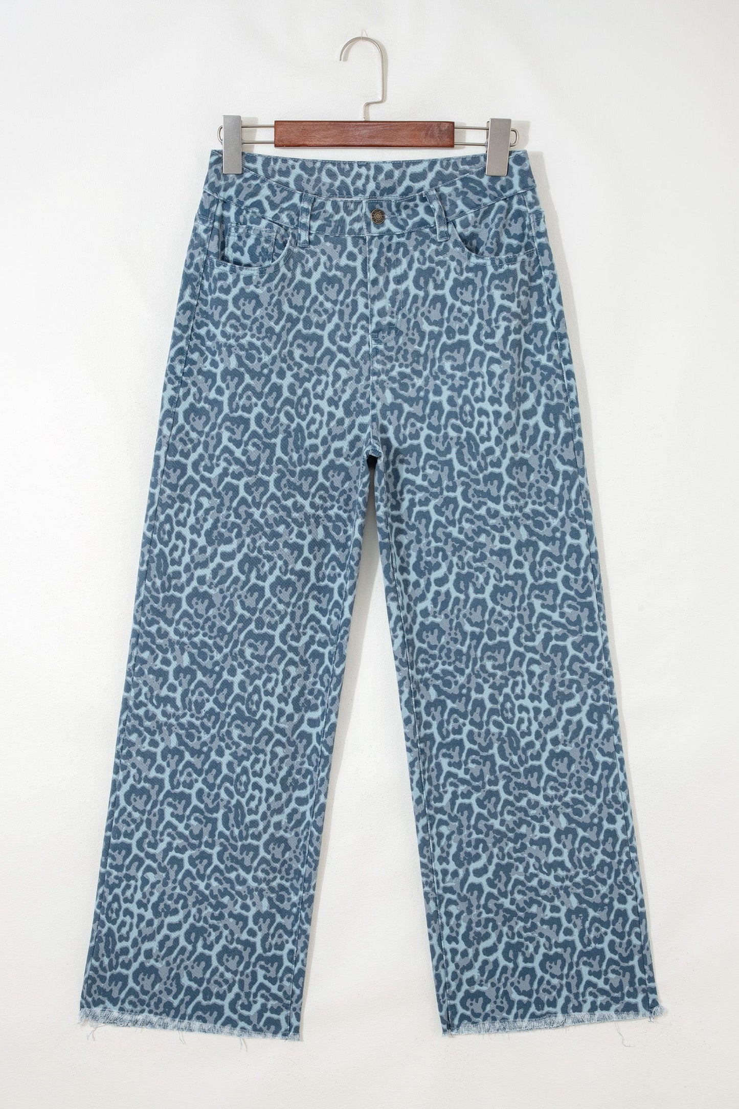 Leopard Frayed Edge High Waist Wide Leg Jeans