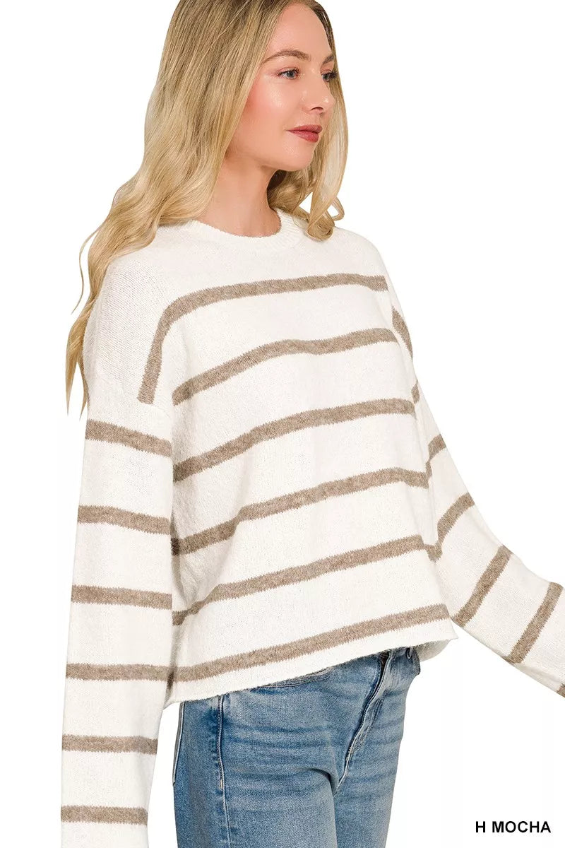 Zenana Wool Blend Striped Sweater