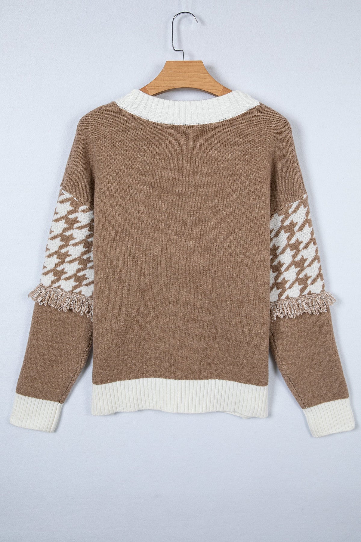 Houndstooth Colorblock Raw Edge Button Front Cardigan