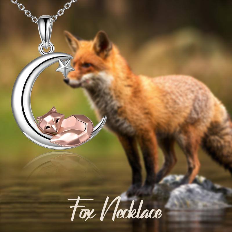 Fox Necklace Sterling Silver Origami Moon Fox Pendant Jewelry for Women Mom Wife