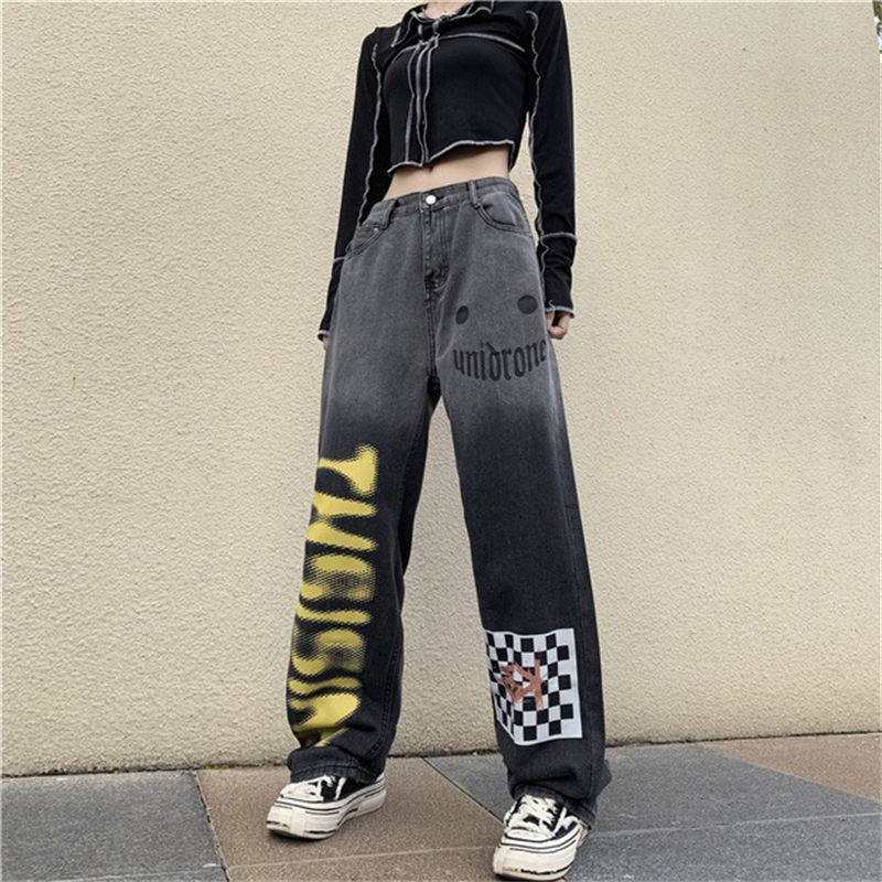 Trendy Harajuku Gradient Jeans Women's Straight Wide Leg Pants