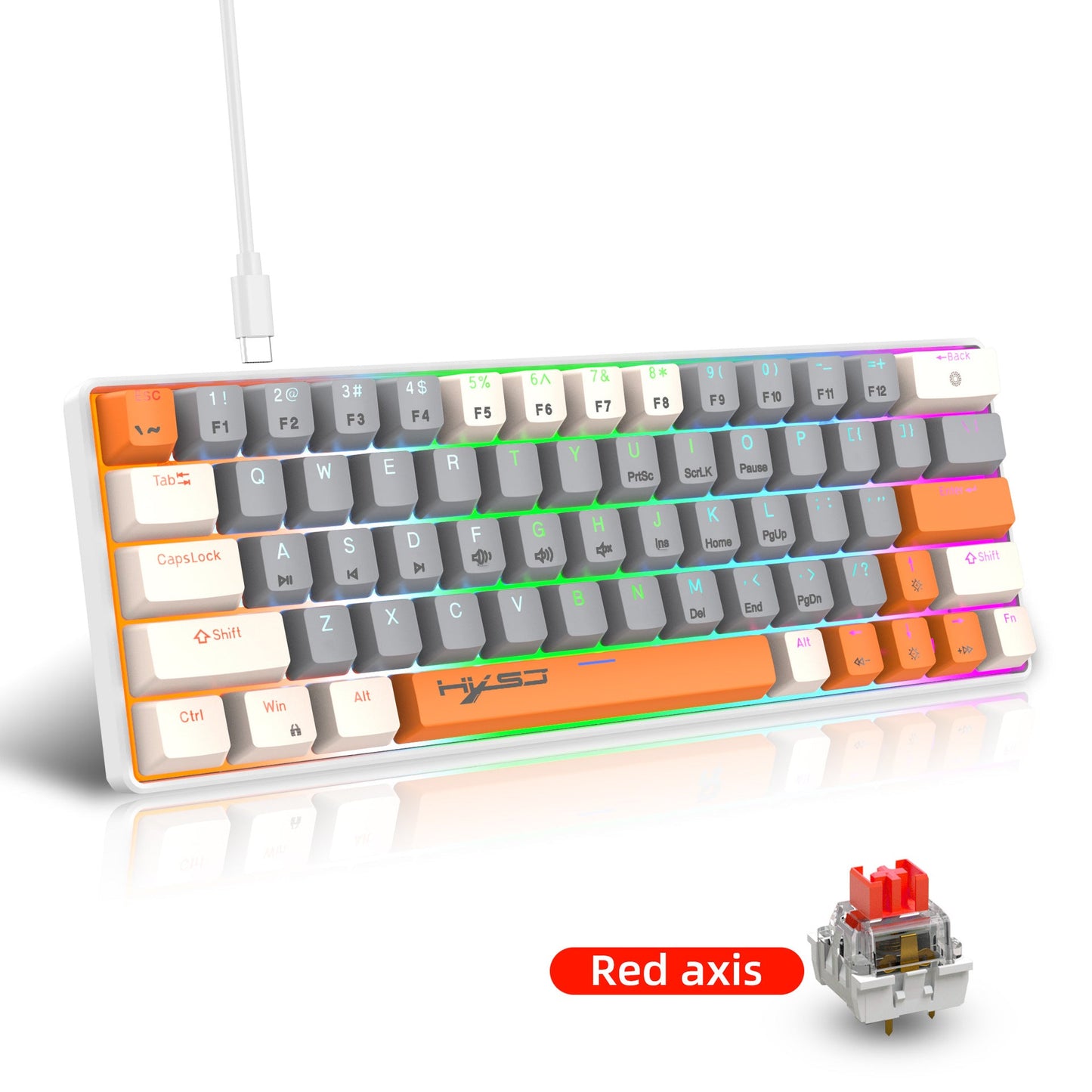 63 key portable 60% mechanical gaming keyboard RGB backlit compact mini gaming keyboard