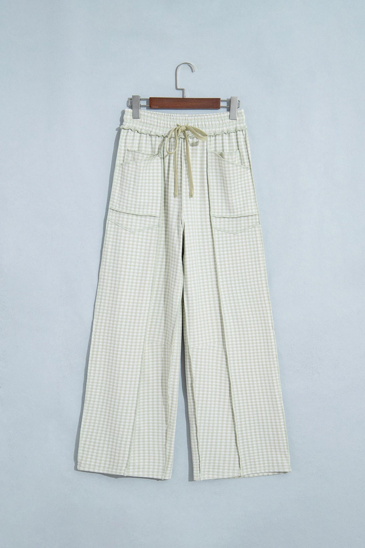 Gingham Exposed Seam Drawstring Elastic Waist Pants