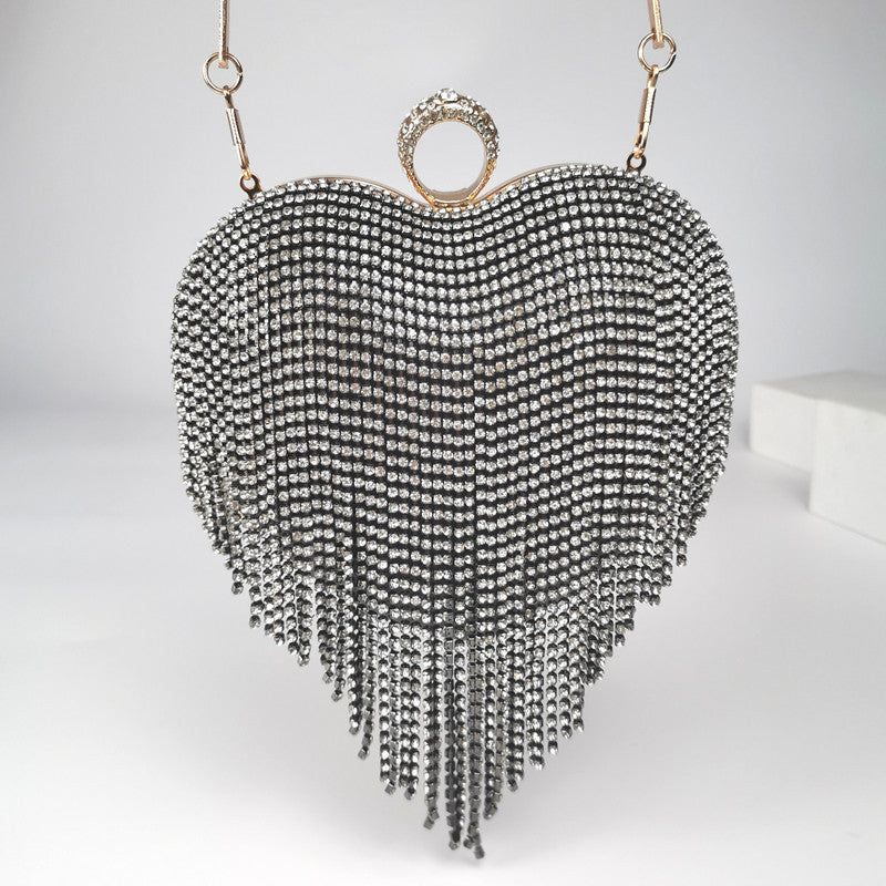 Heart Shaped Rinestone-Inlaid Handbag