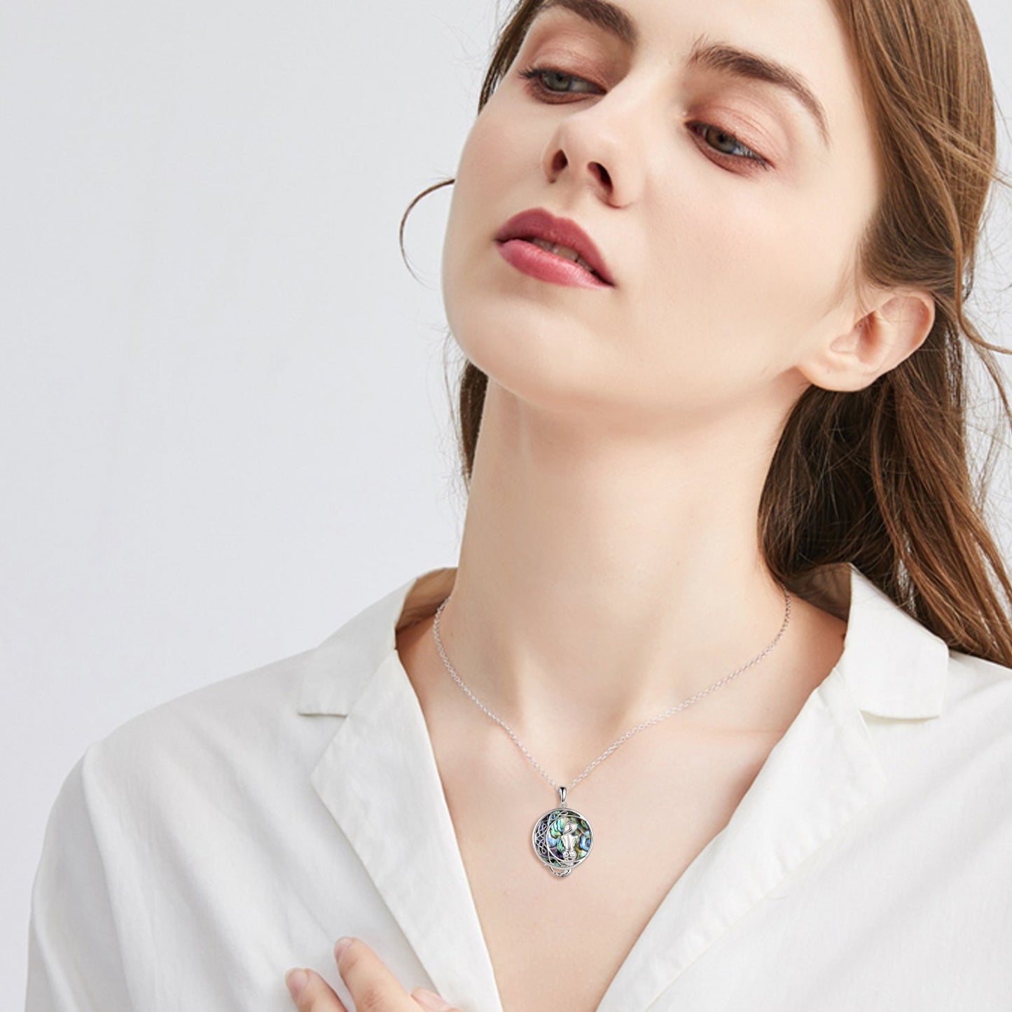 Sterling Silver Classic Sea Mermaid Crescent Moon Necklace with Abalone Shell