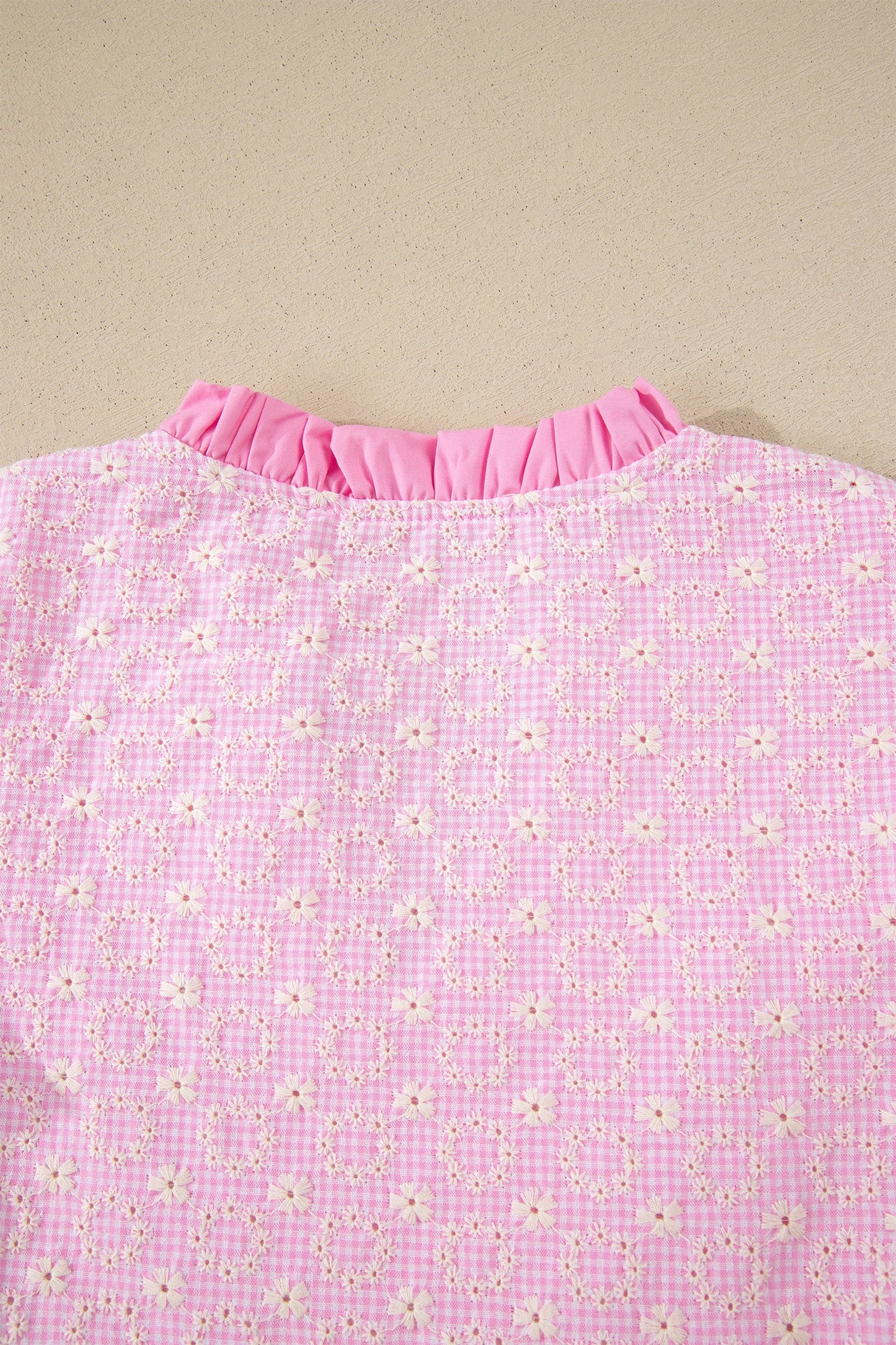 Flower Eyelet Embroidered Lace Flutter Sleeve Blouse