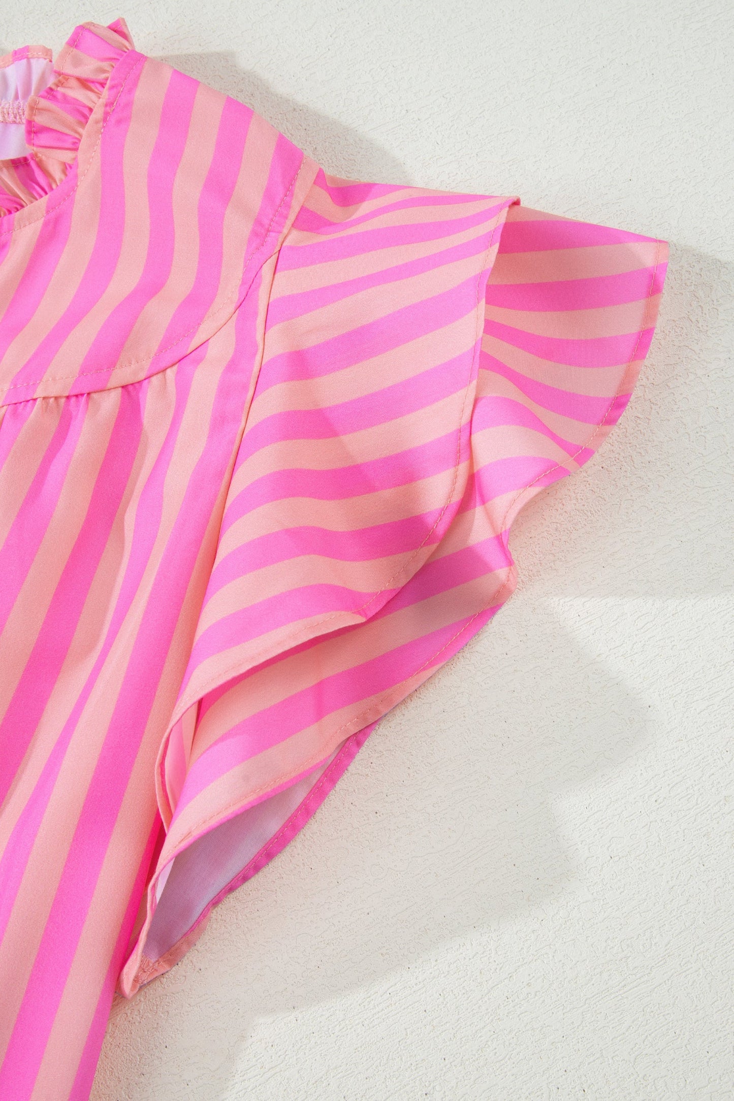 Stripe Split Neck Ruffle Sleeve Summer Blouse