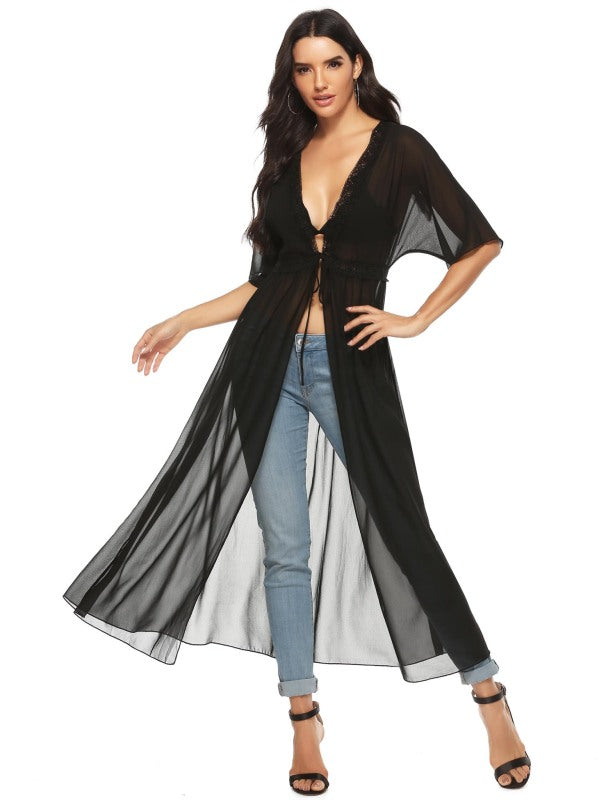Fashion All-Match Casual Lace Long Chiffon Cardigan