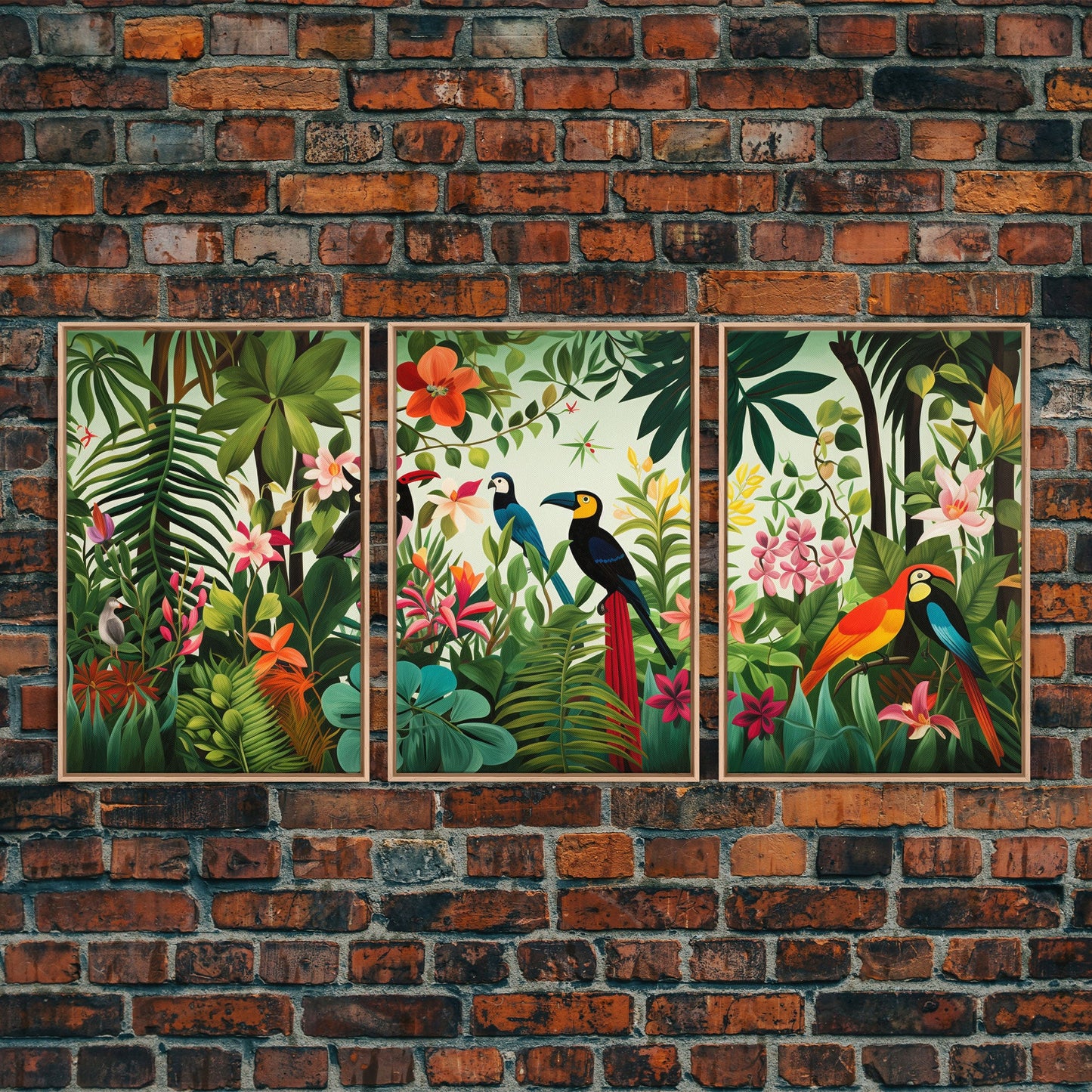 Tropical Wall Art, Birds Print, Animal Wall Art, Canvas Print, Wall Art, 3 Piece Wall Art, Jungle Print, Gaming Wall Decor, Kitchen Wall Art
