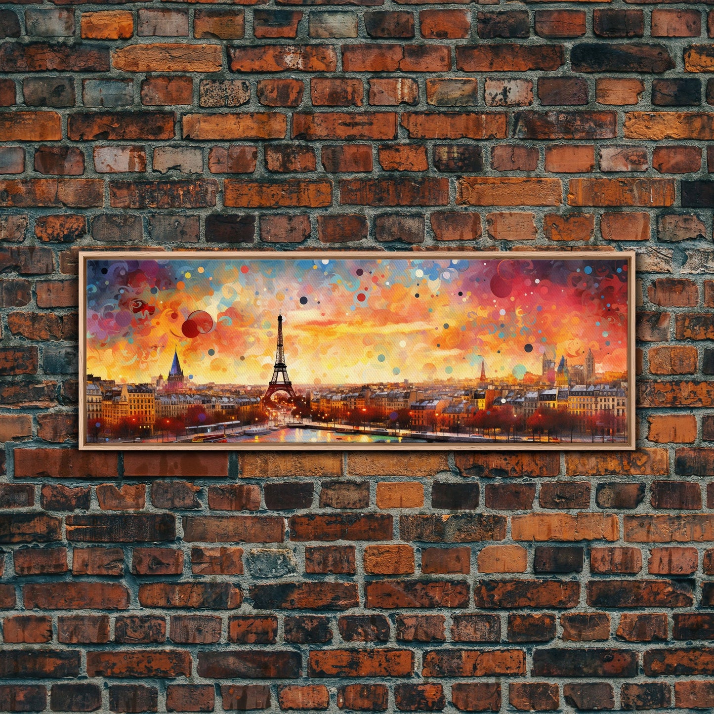 Eiffel Tower Abstract Paris France Panoramic Framed Canvas Print, Van Gogh Inspired Original Painting, Colorful Wall Art