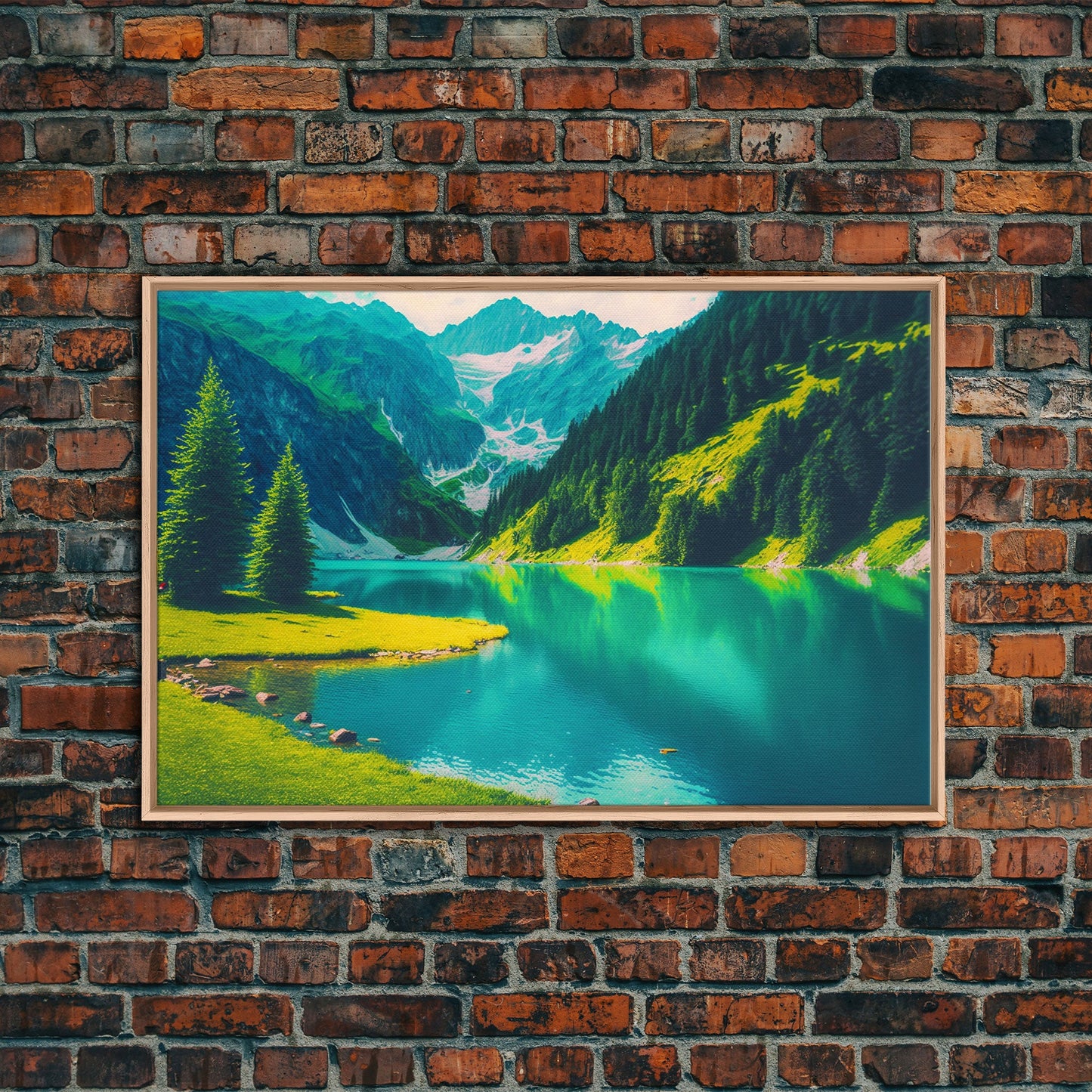 Calm and Serene Landscape Painting, Framed Canvas Print National Park Canvas Art, Framed wall decor, living room wall art, Pine Tree Lake