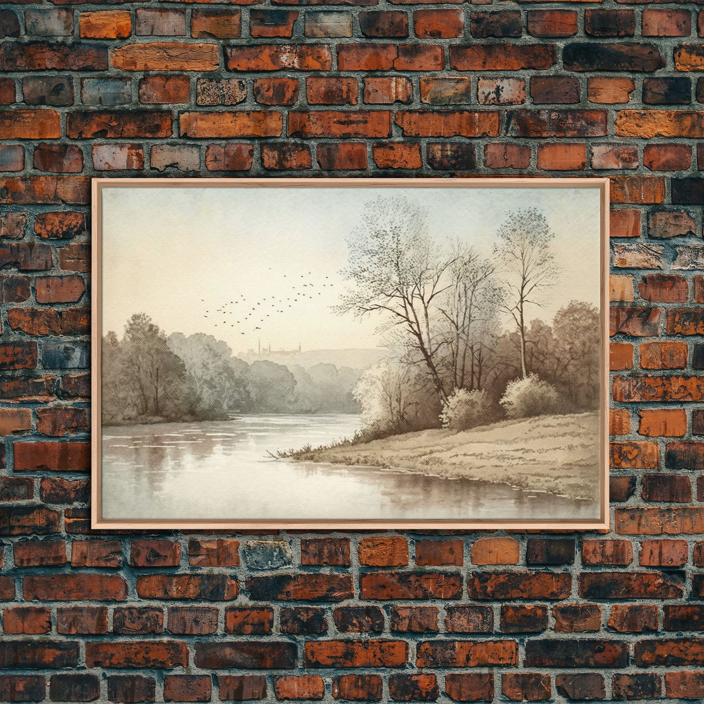 Farmhouse Wall Art, Retro / Vintage Style Landscape, Framed Canvas Print, Boho Style Minimalist Art, Framed Wall Art