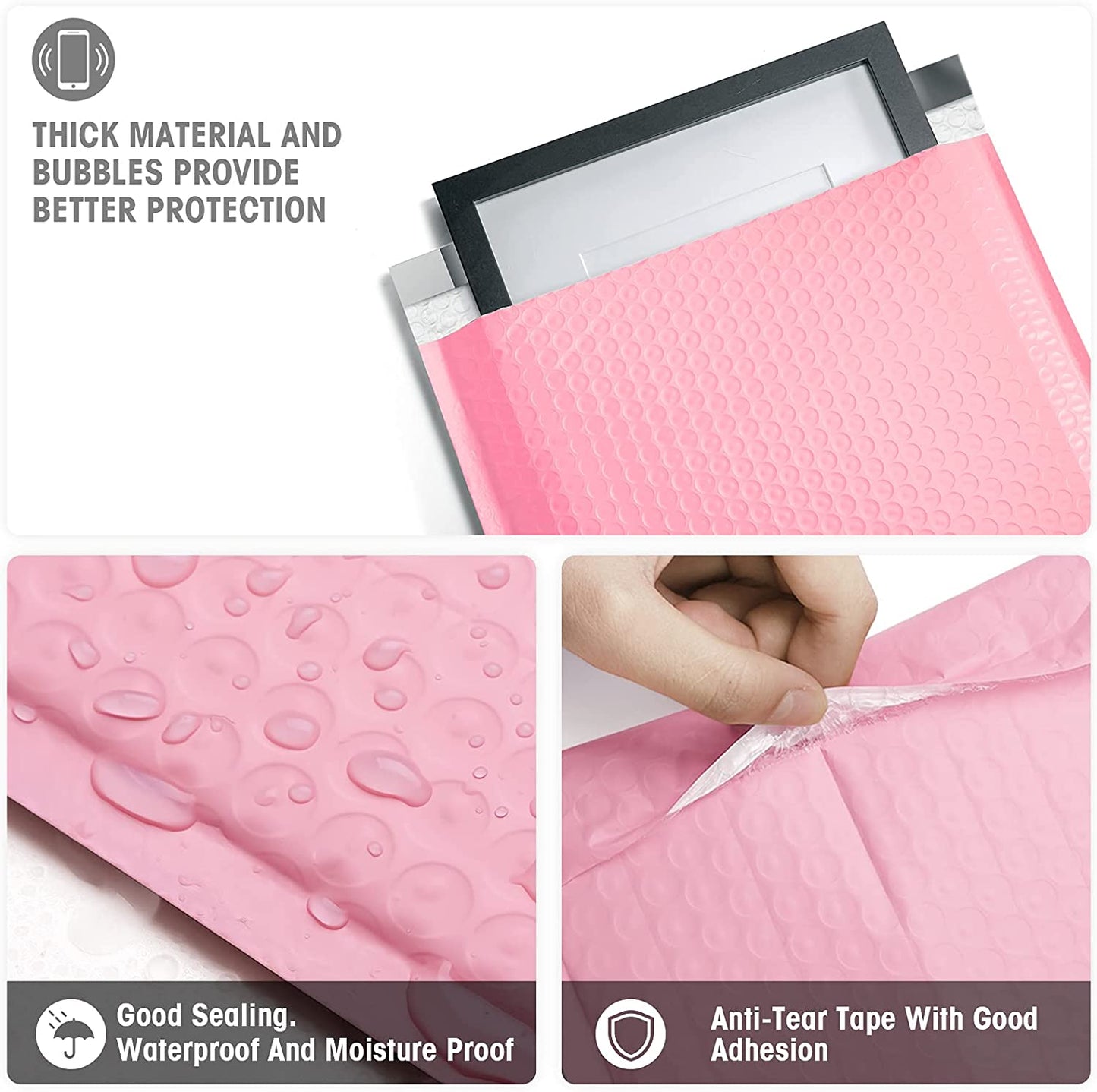 10.5x16 Bubble Mailer  #5|Usable Size 10.5x15"| Sakura Pink