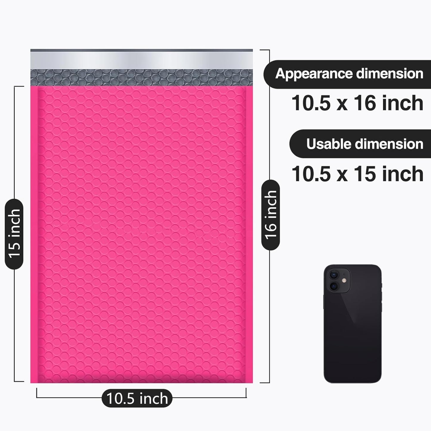 10.5x16 Bubble Mailer  #5|Usable Size 10.5x15"| Hot Pink